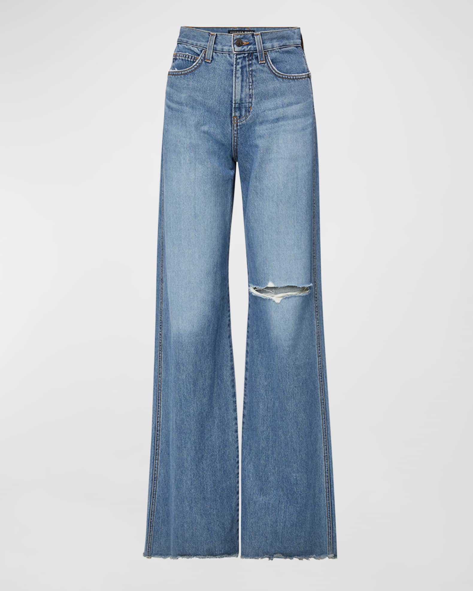 Veronica Beard Jeans Taylor WideLeg Distressed Jeans Neiman Marcus