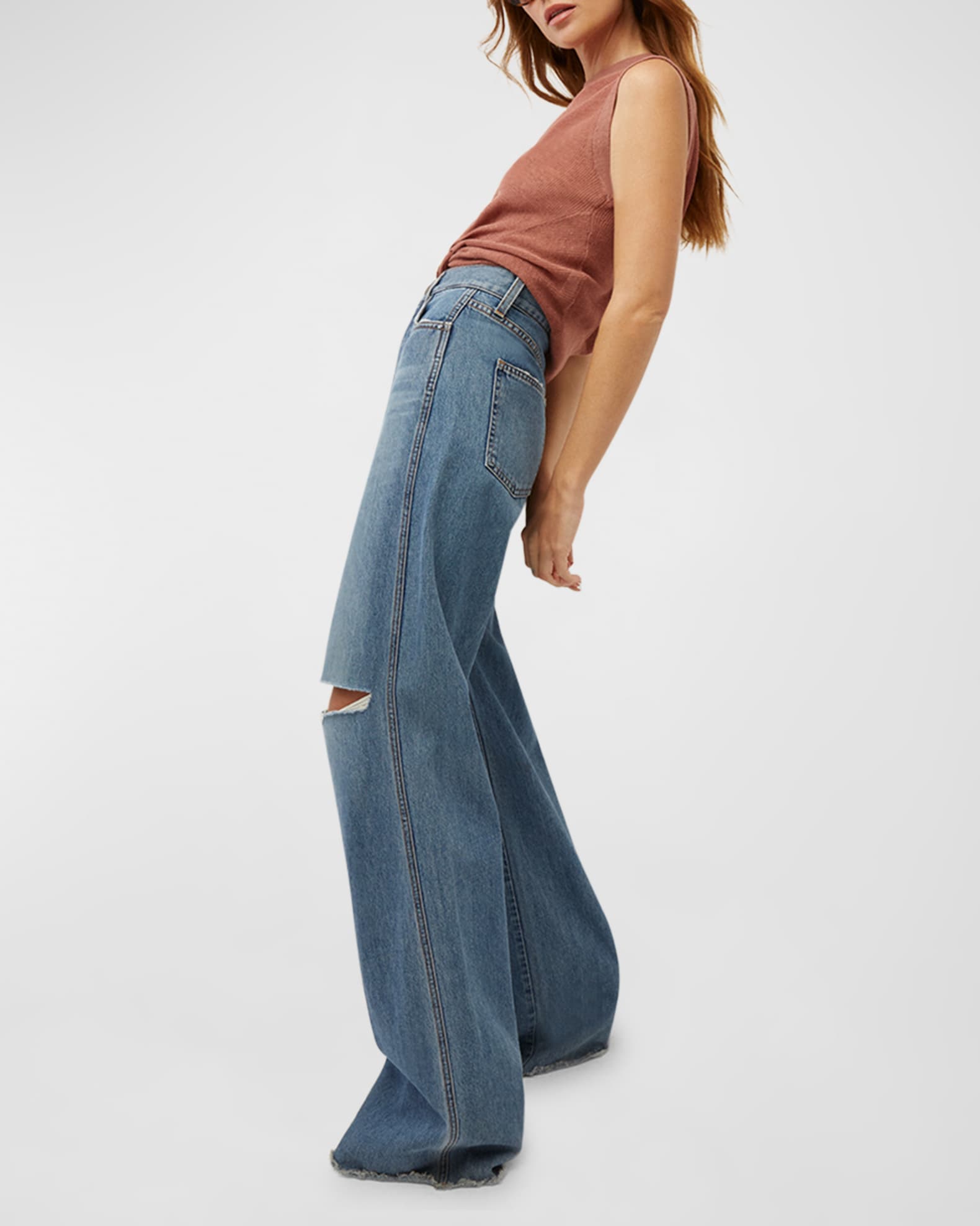 Veronica Beard Jeans Taylor WideLeg Distressed Jeans Neiman Marcus