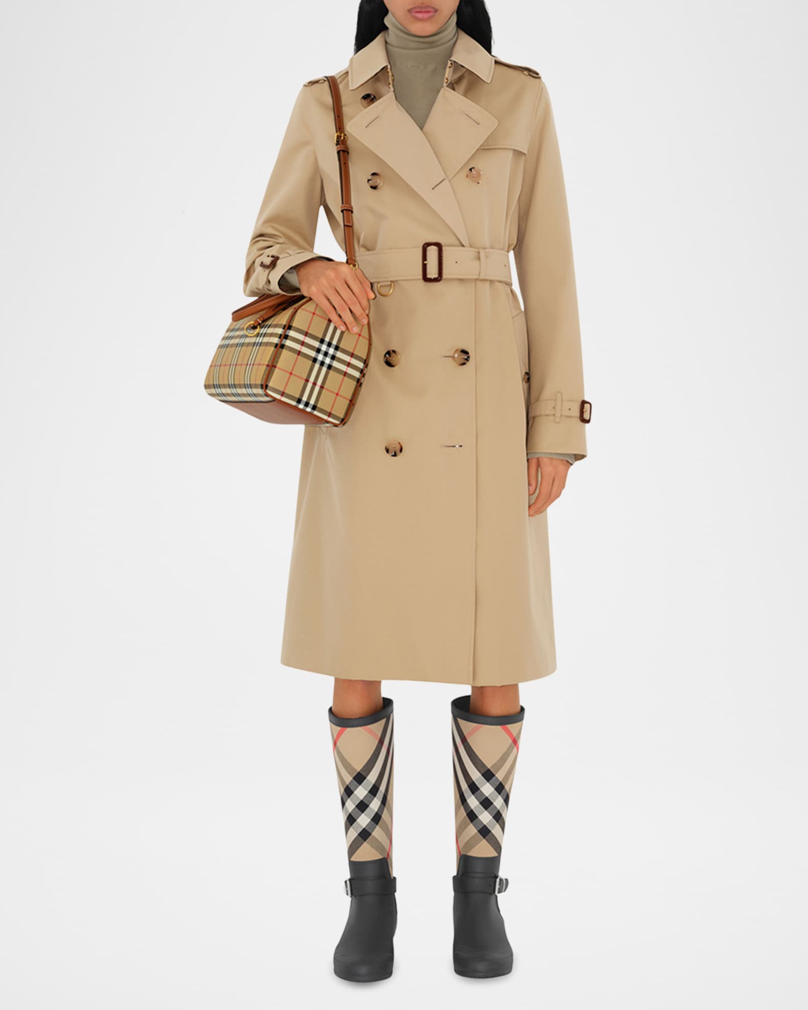 Burberry Check Large Bowling Top-Handle Bag | Neiman Marcus