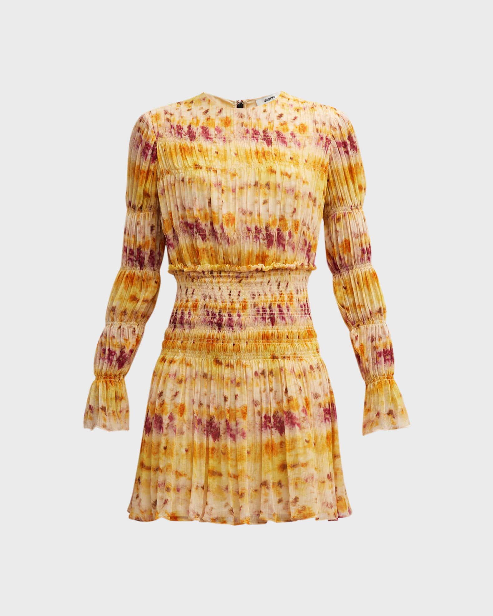 Jason Wu Printed Smocked Silk Chiffon Mini Dress | Neiman Marcus