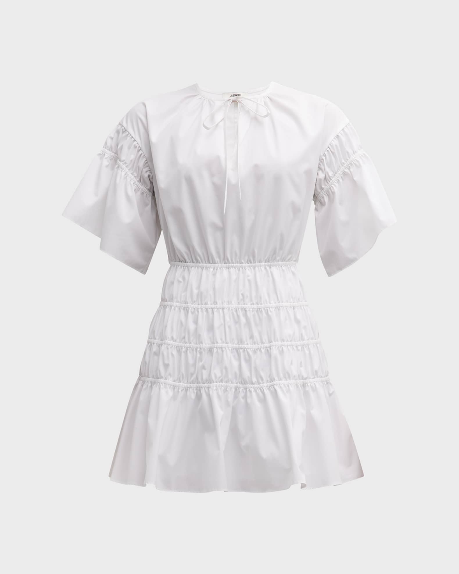 Jason Wu Shirred Wide-Sleeve Cutout Mini Dress | Neiman Marcus