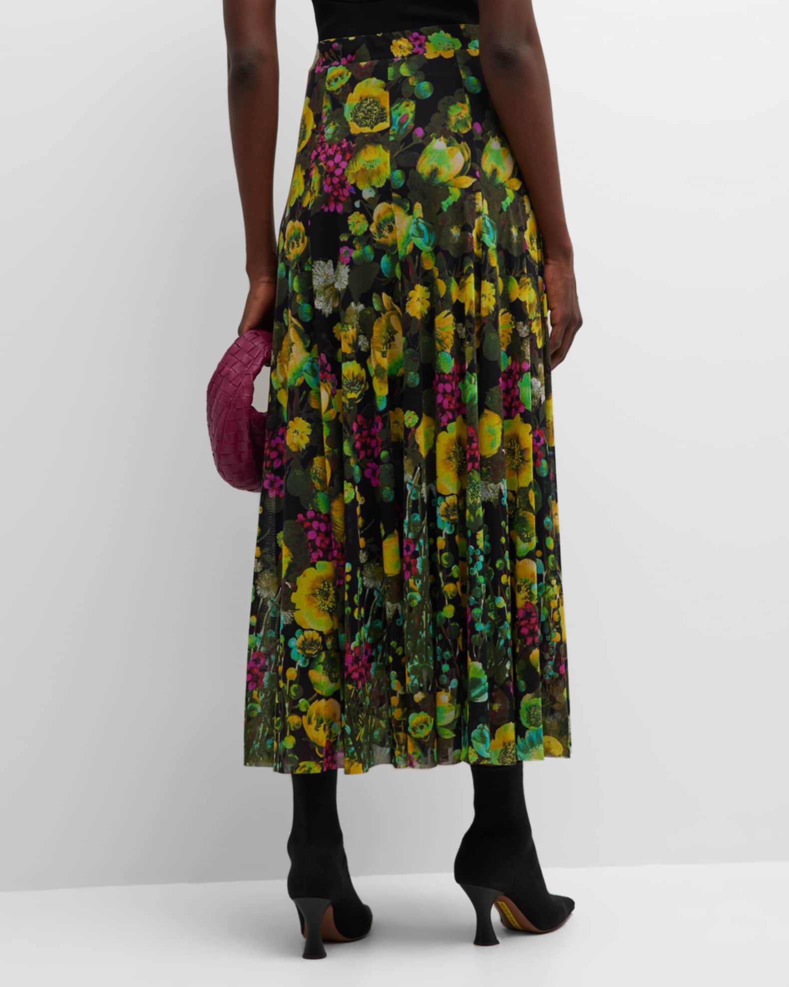 Fuzzi Floral-Print A-Line Tulle Maxi Skirt | Neiman Marcus