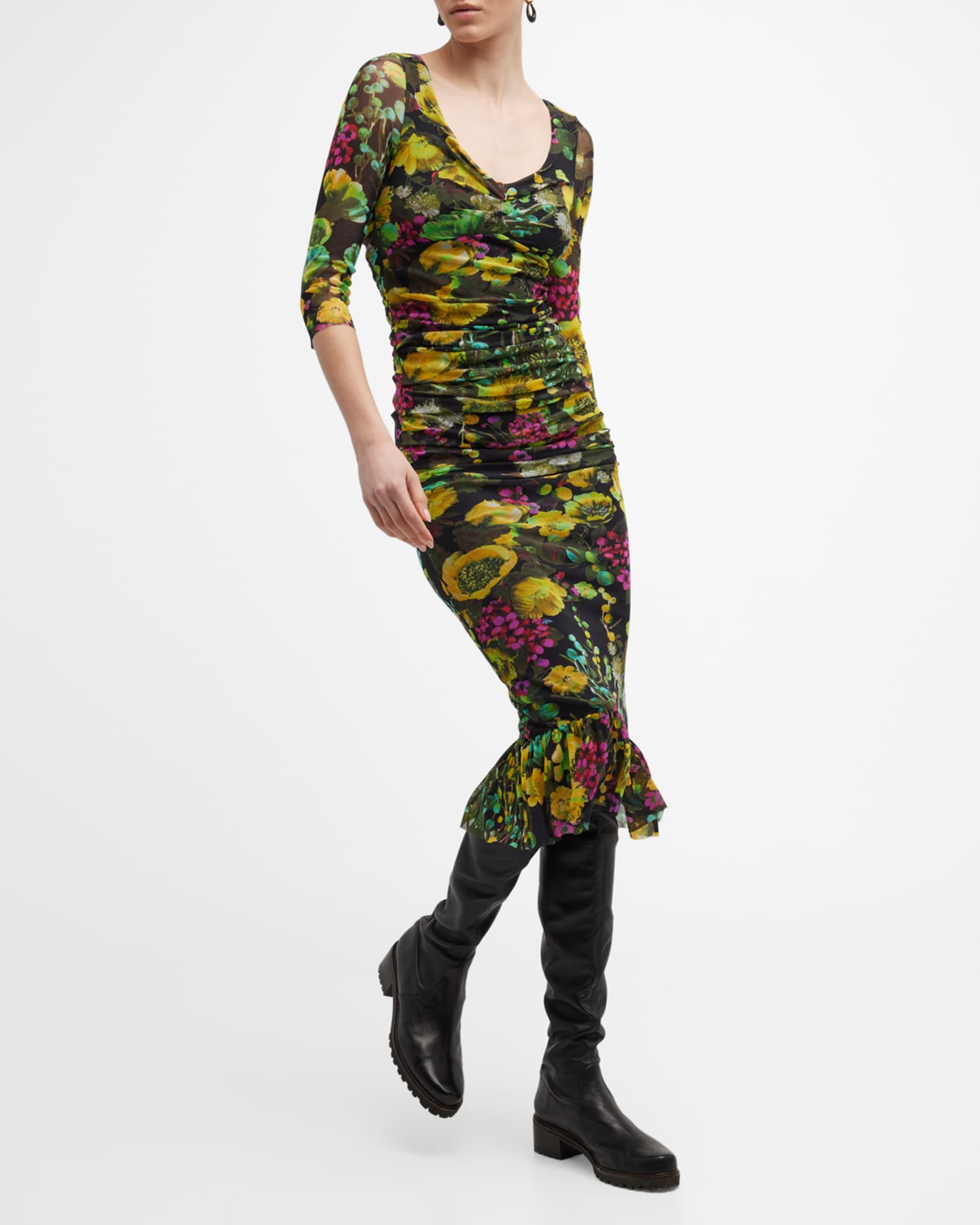Tulle midi ruched dress online