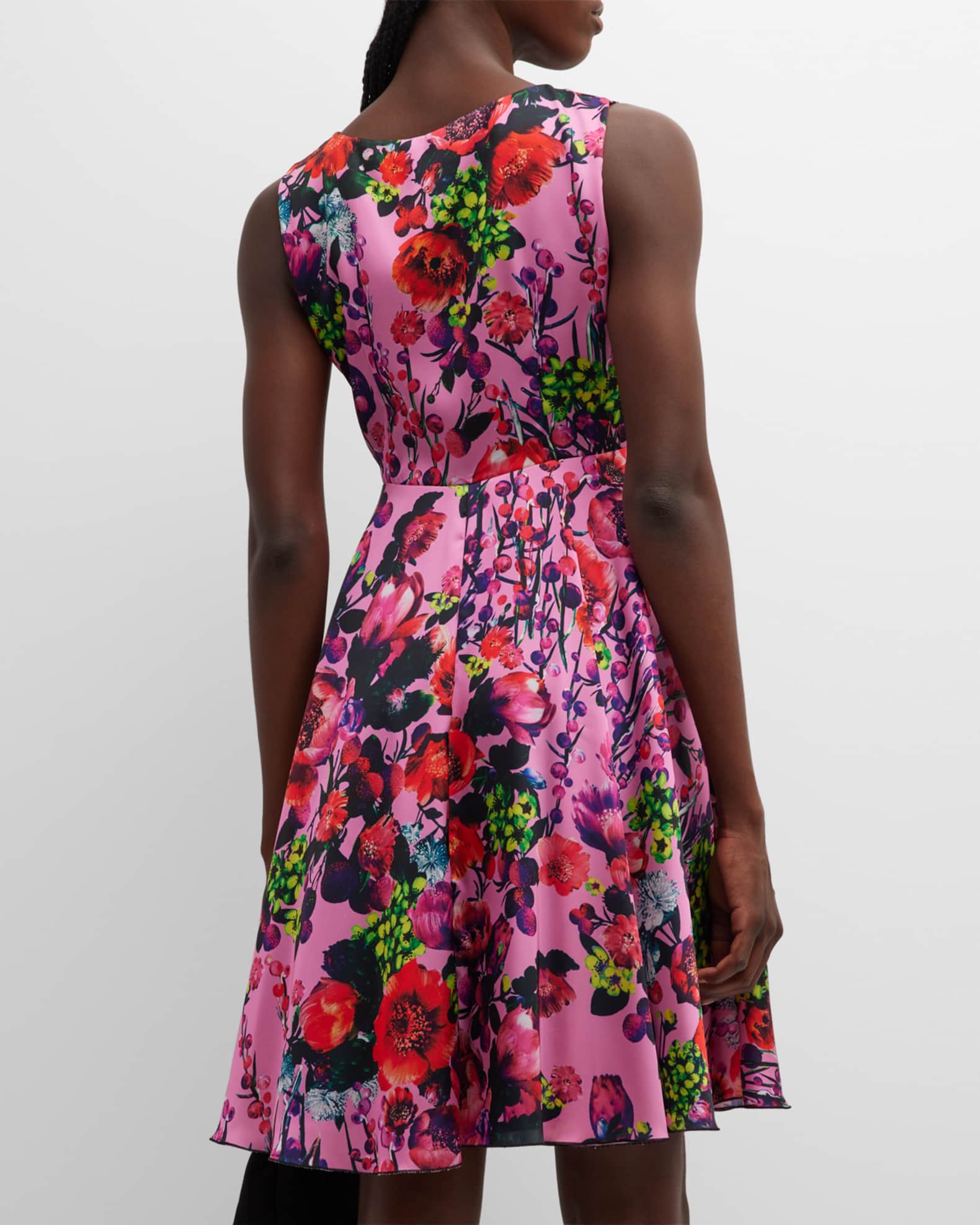 Fuzzi Sleeveless Pleated Floral-Print Midi Dress | Neiman Marcus