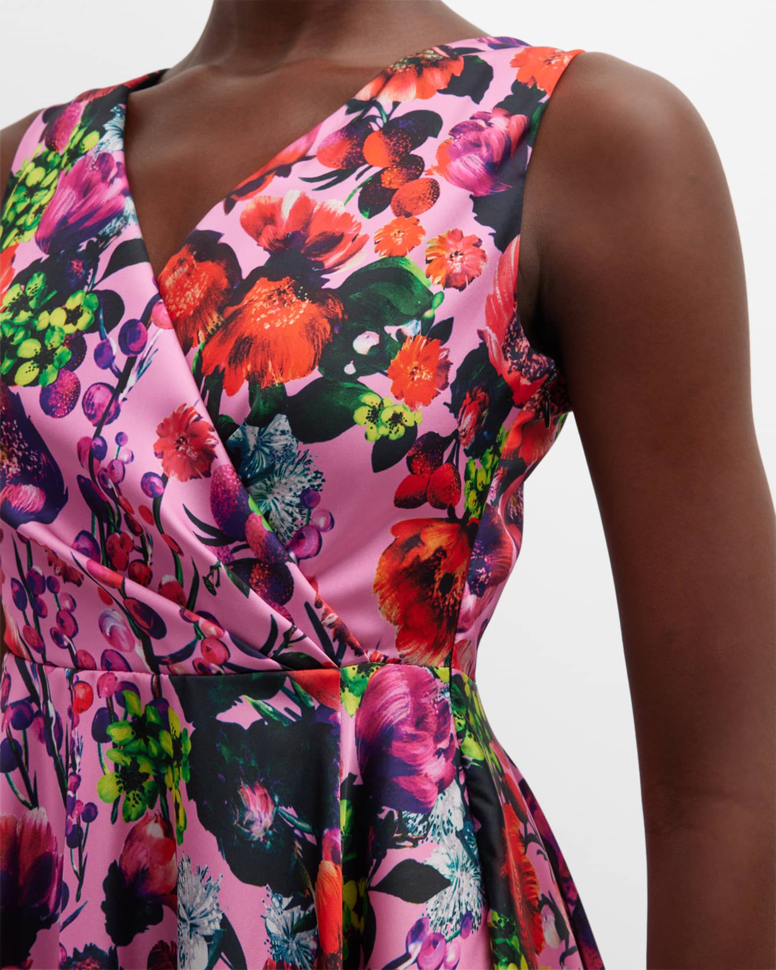 Fuzzi Sleeveless Pleated Floral-Print Midi Dress | Neiman Marcus