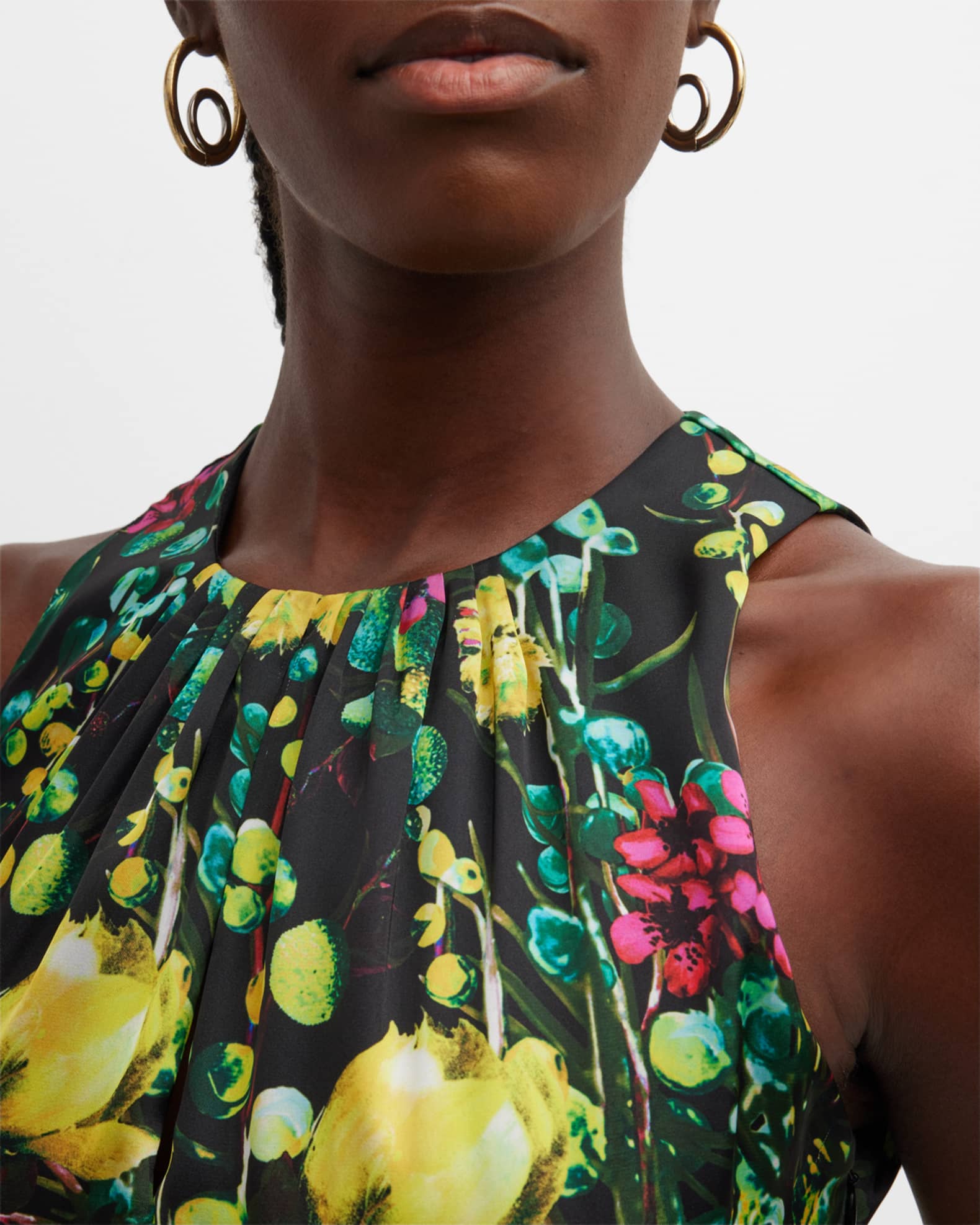 Fuzzi Sleeveless Pleated Floral-Print Mini Dress | Neiman Marcus