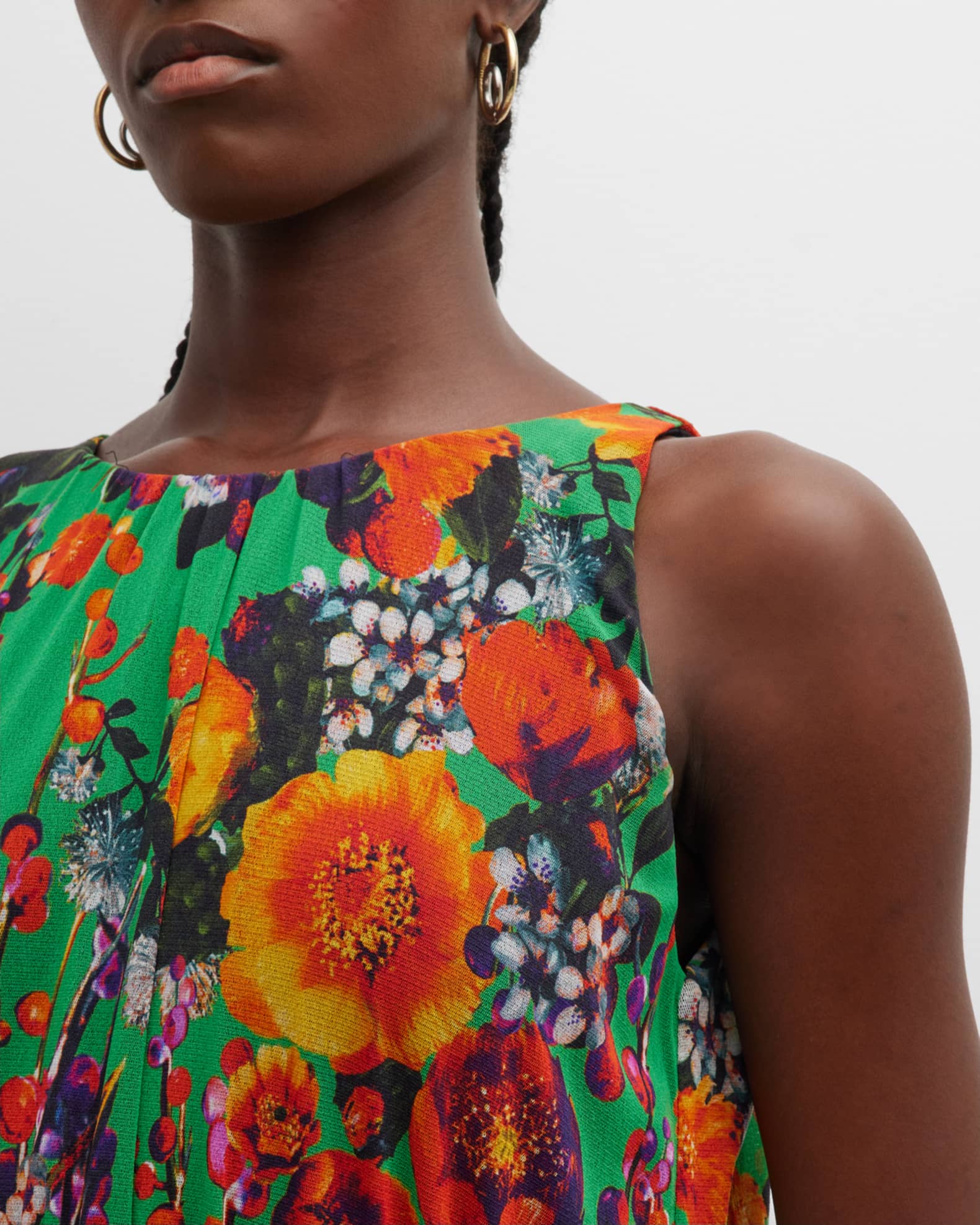 Fuzzi Sleeveless Floral-Print Tulle Jumpsuit | Neiman Marcus