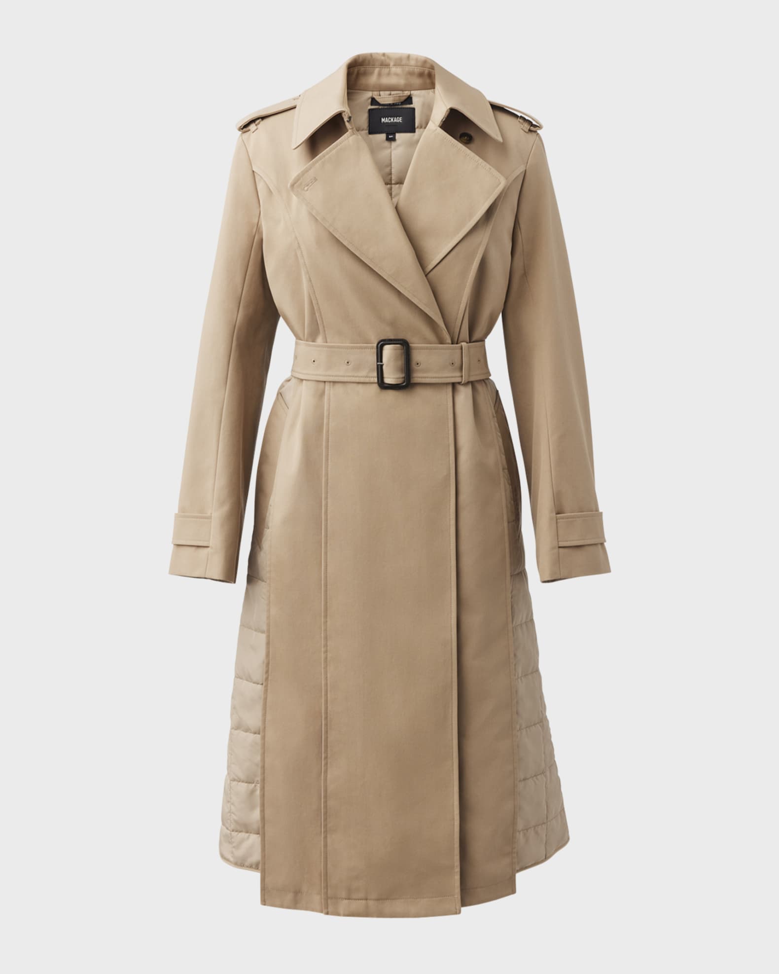 Mackage Astrid Mixed Media Belted Trench Coat | Neiman Marcus