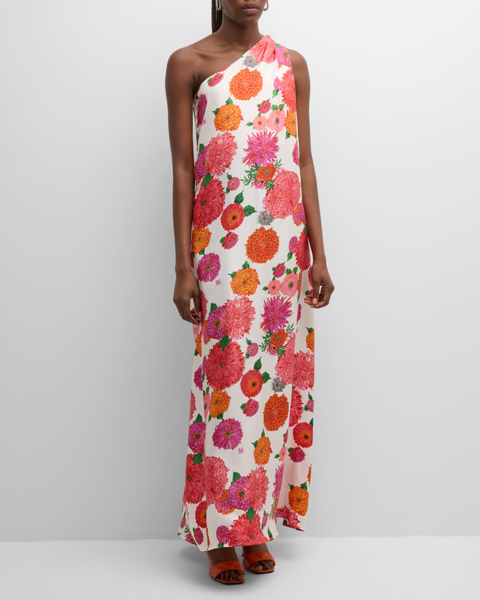 La DoubleJ Roy Floral-Print One-Shoulder Silk Maxi Dress | Neiman