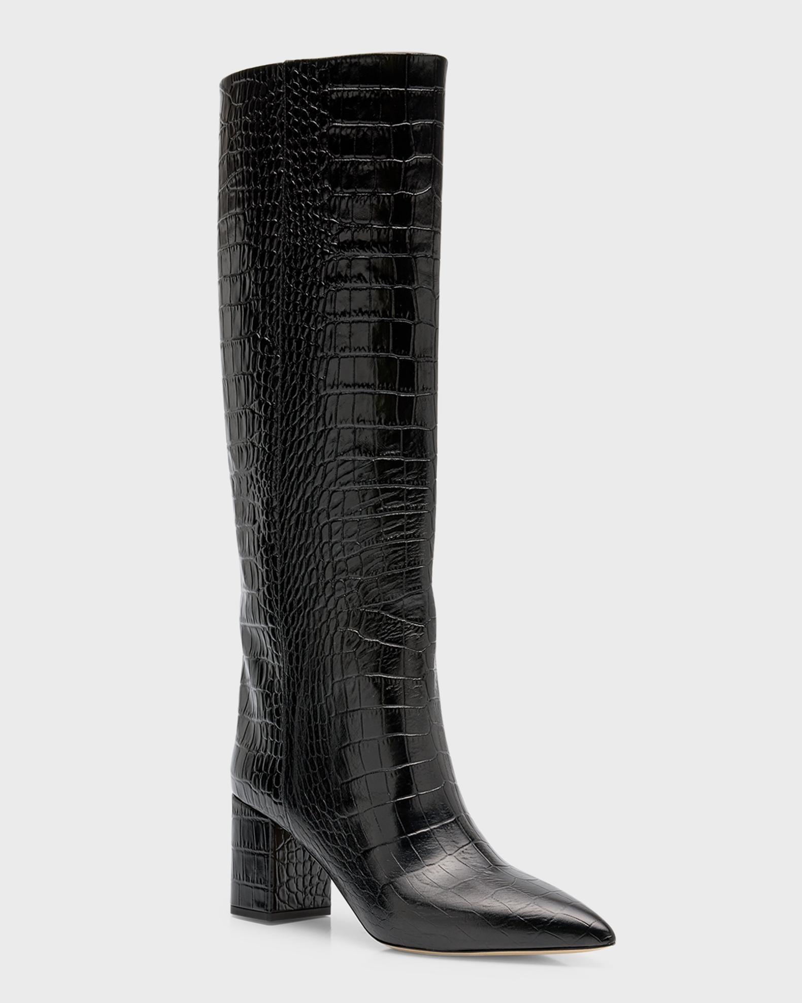 Paris Texas Anja Croco Block-Heel Knee Boots | Neiman Marcus