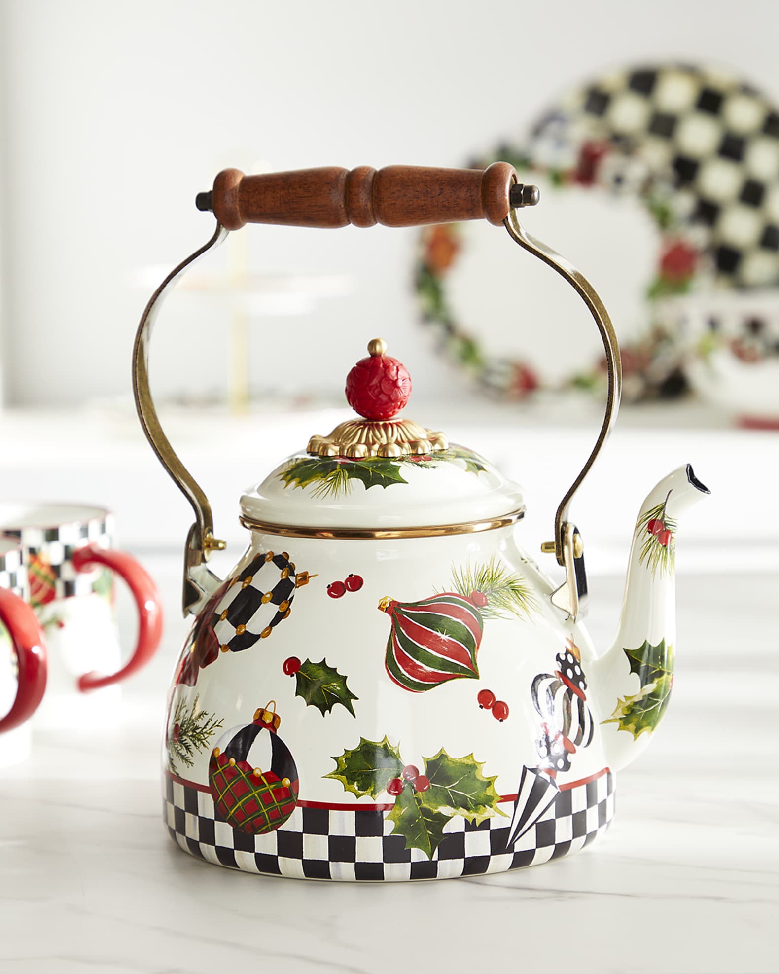 MacKenzie Childs Deck The Halls Tea Kettle 2 Qt Neiman Marcus