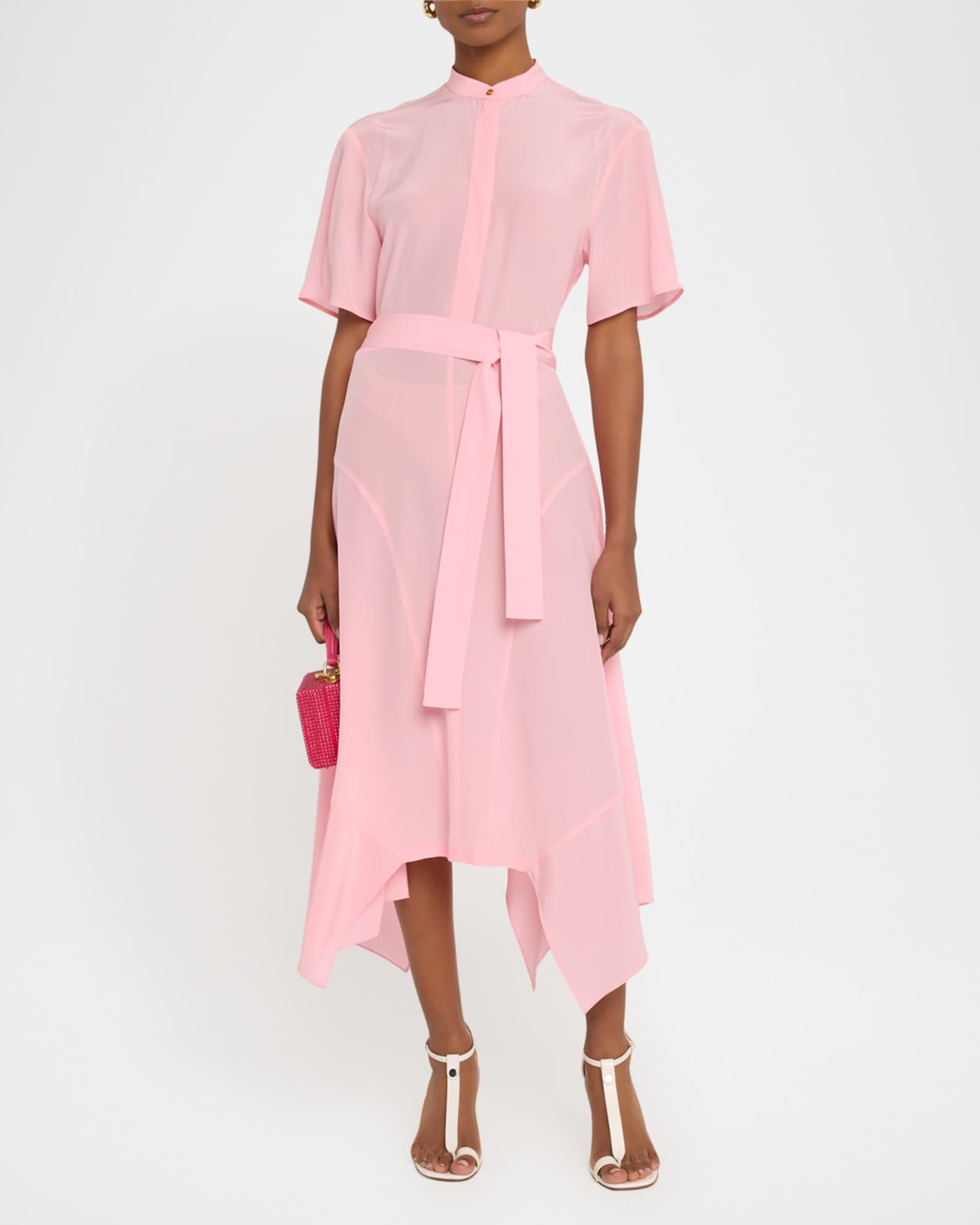 STELLA MCCARTNEY ワンピース Silk midi dress772315 STELLA MCCARTNEY Layered lace-trimmed silk crepe de chine