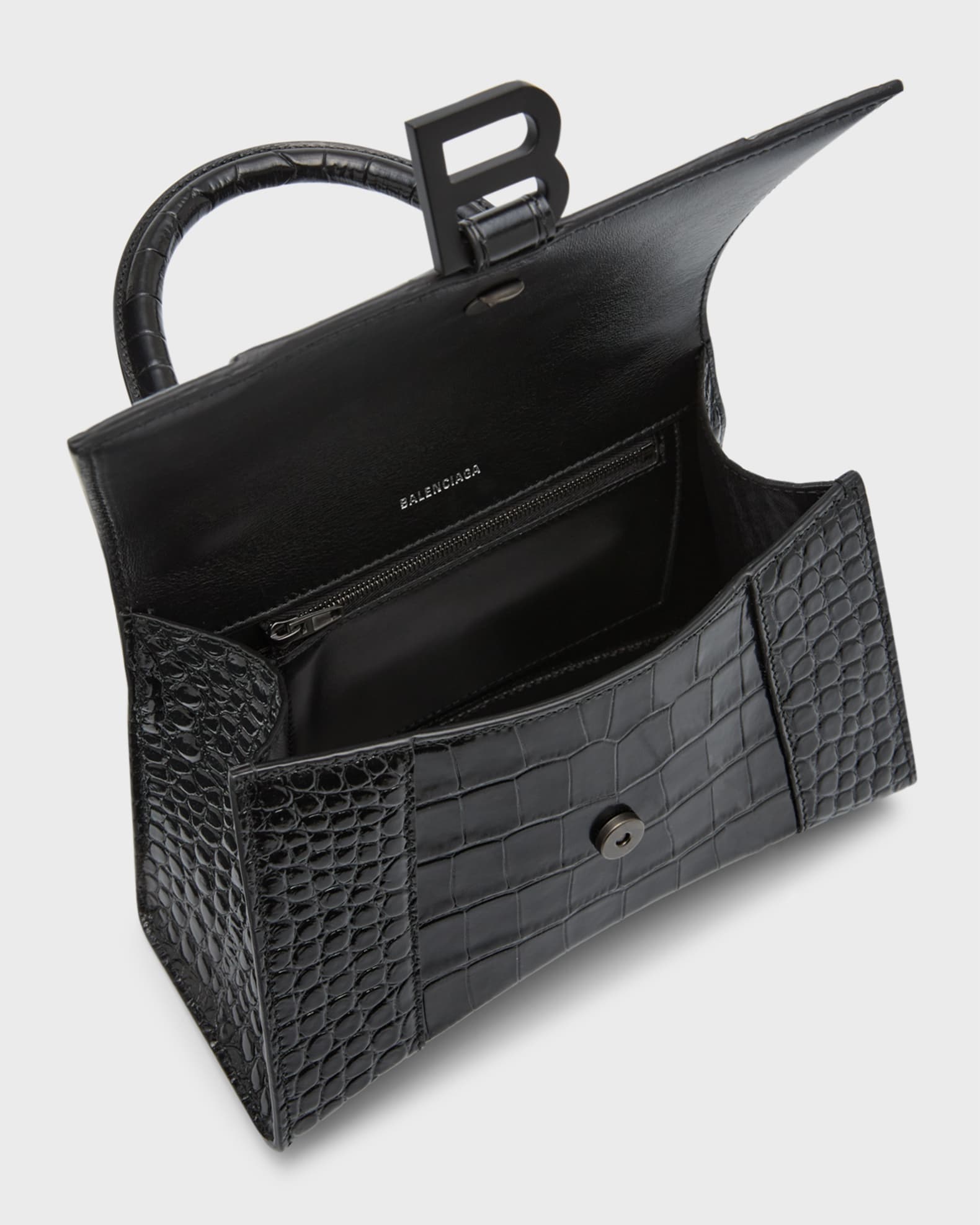 Balenciaga Hourglass Small Croc-Embossed Bag | Neiman Marcus