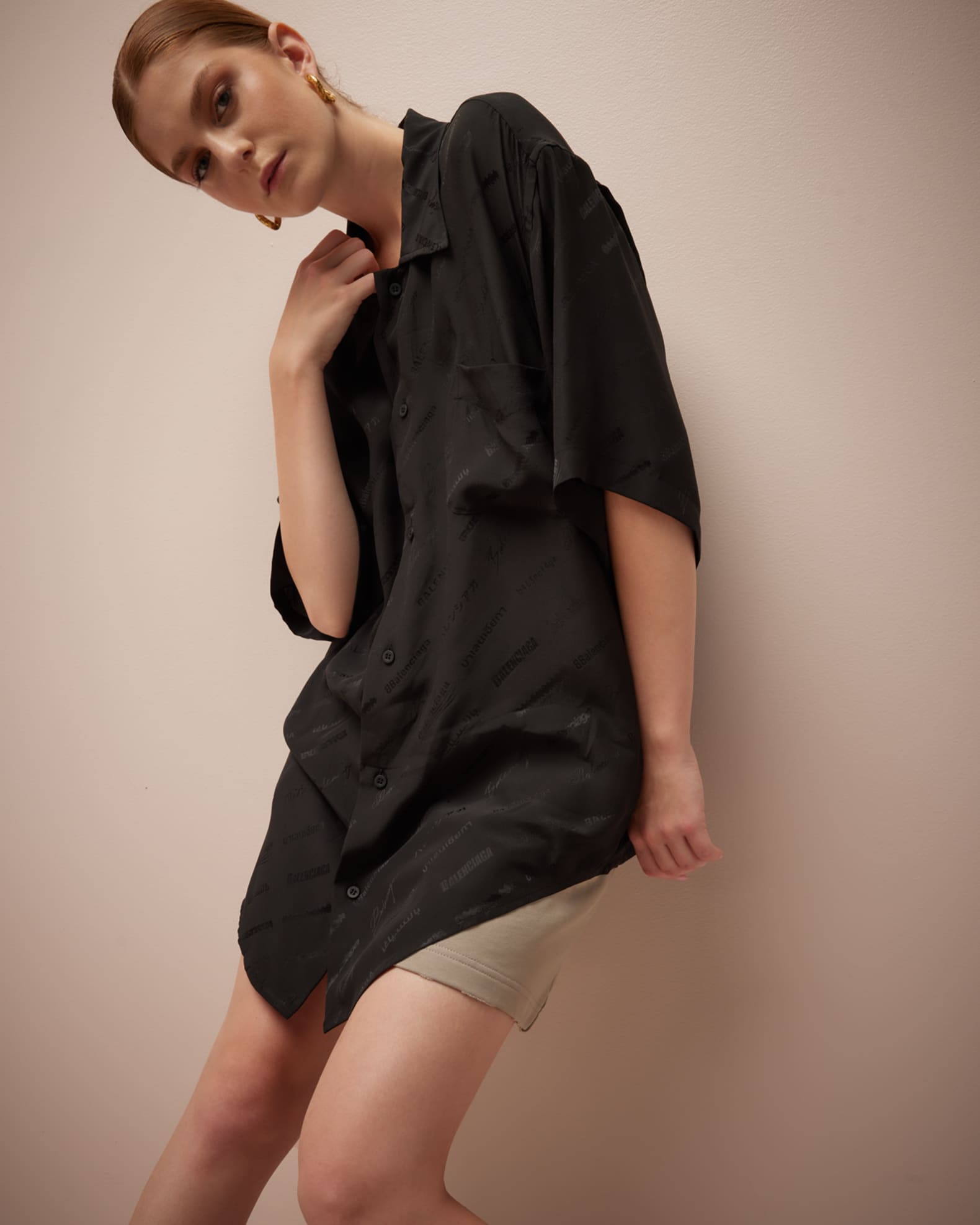Balenciaga Button-Front Minimal Shirt with Lettering Details | Neiman Marcus