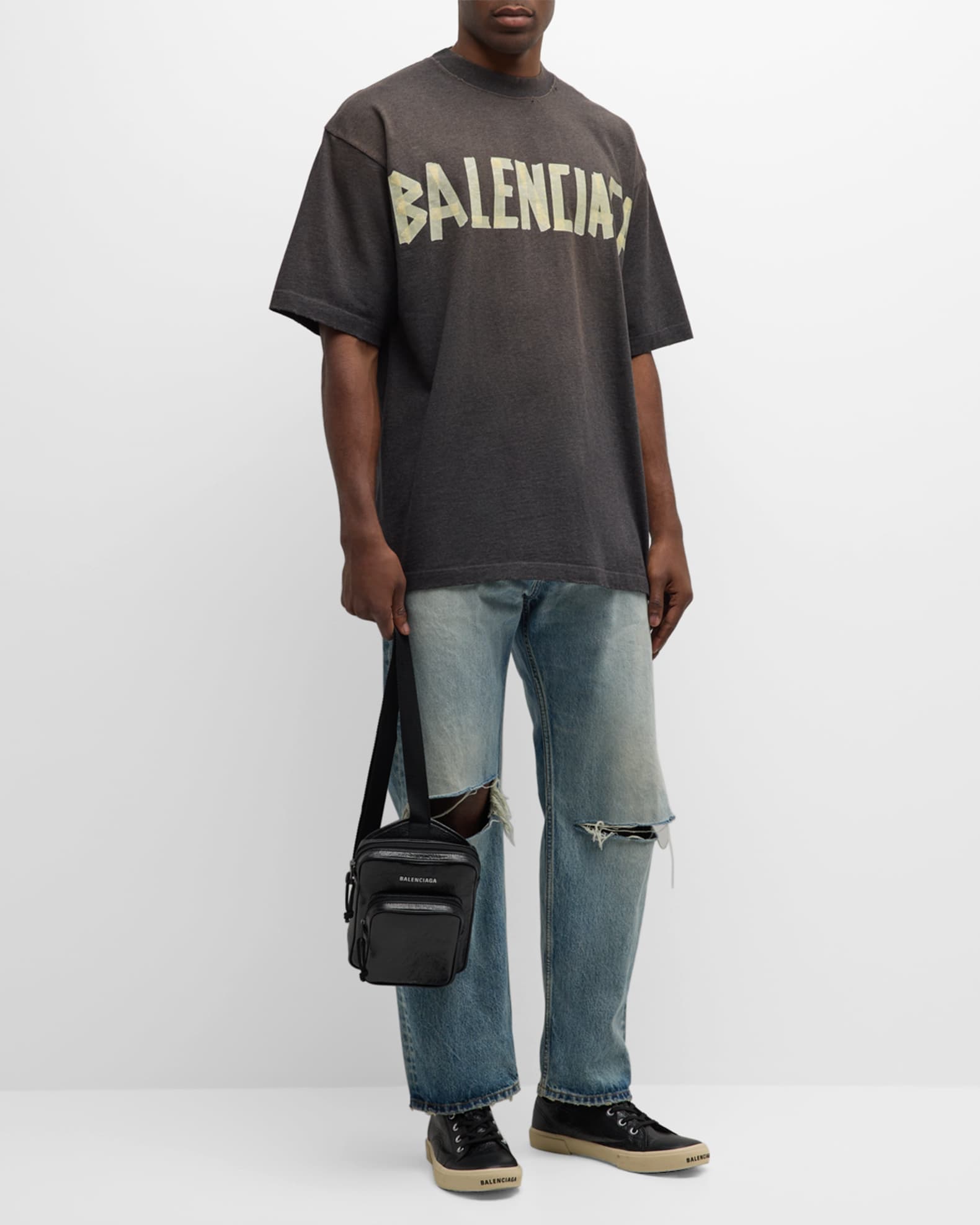 Balenciaga Men's Masking Tape Logo T-Shirt | Neiman Marcus