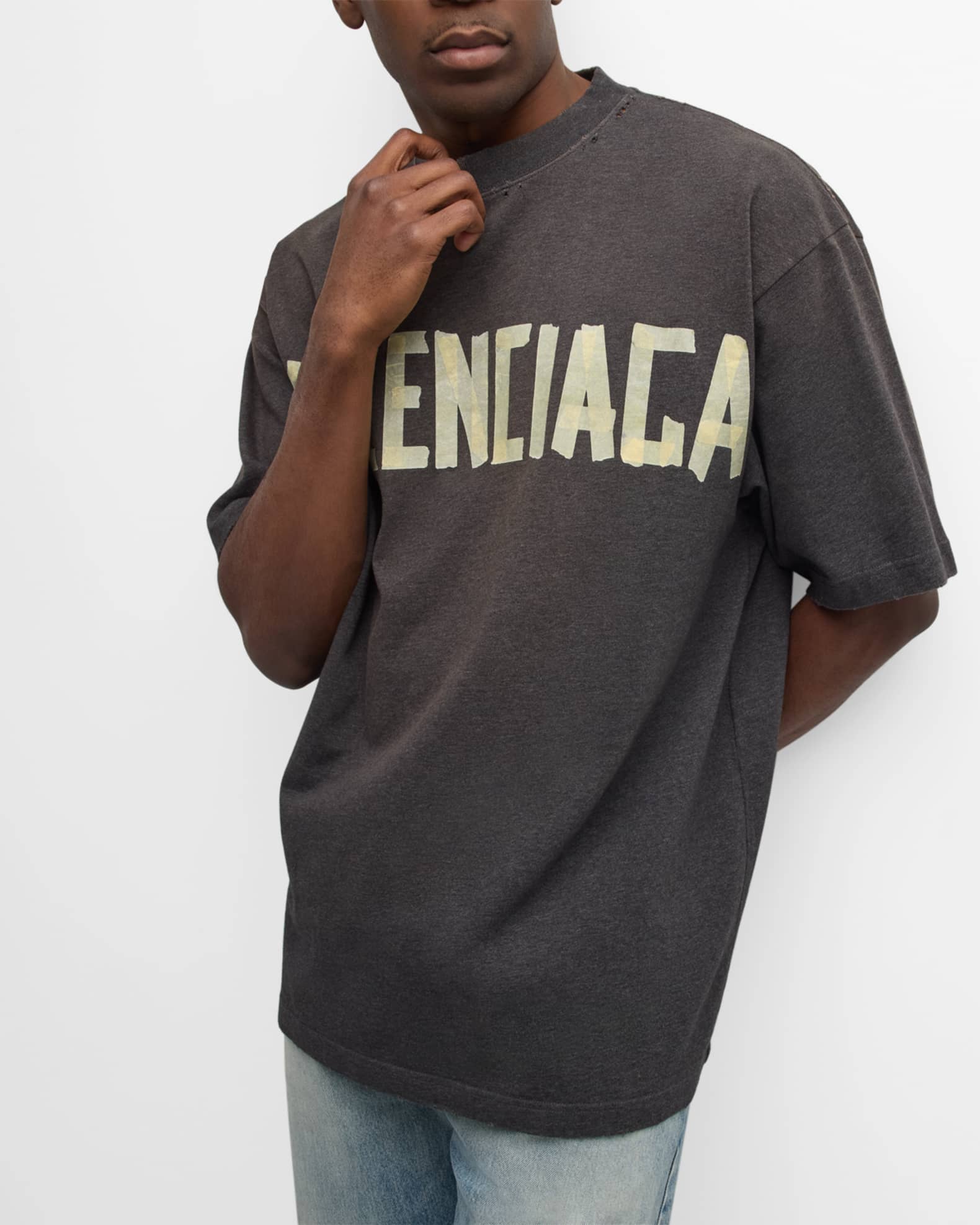 Balenciaga Men's Masking Tape Logo T-Shirt | Neiman Marcus
