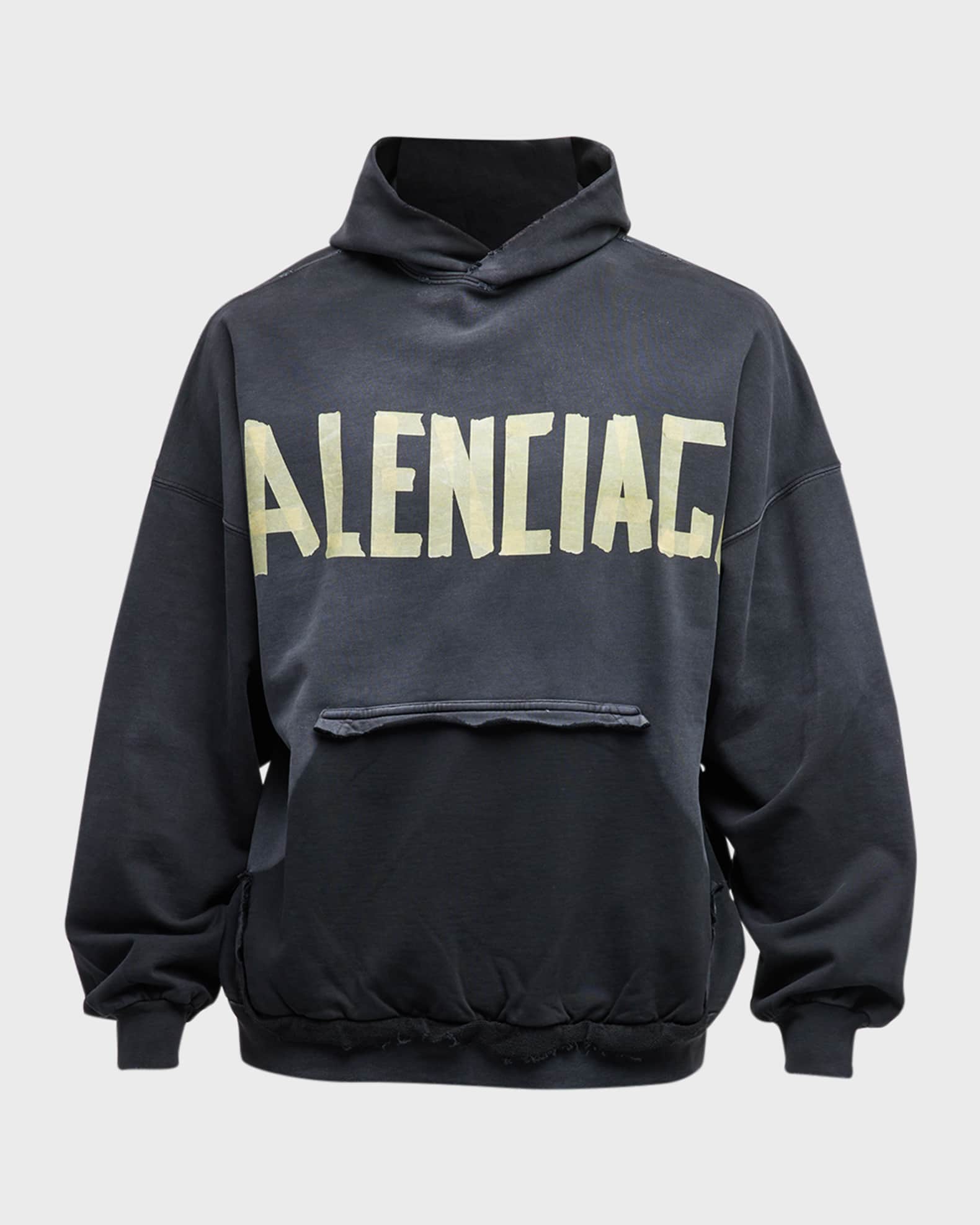 Balenciaga Men's Tape Type Ripped Pocket Hoodie Oversized | Neiman Marcus