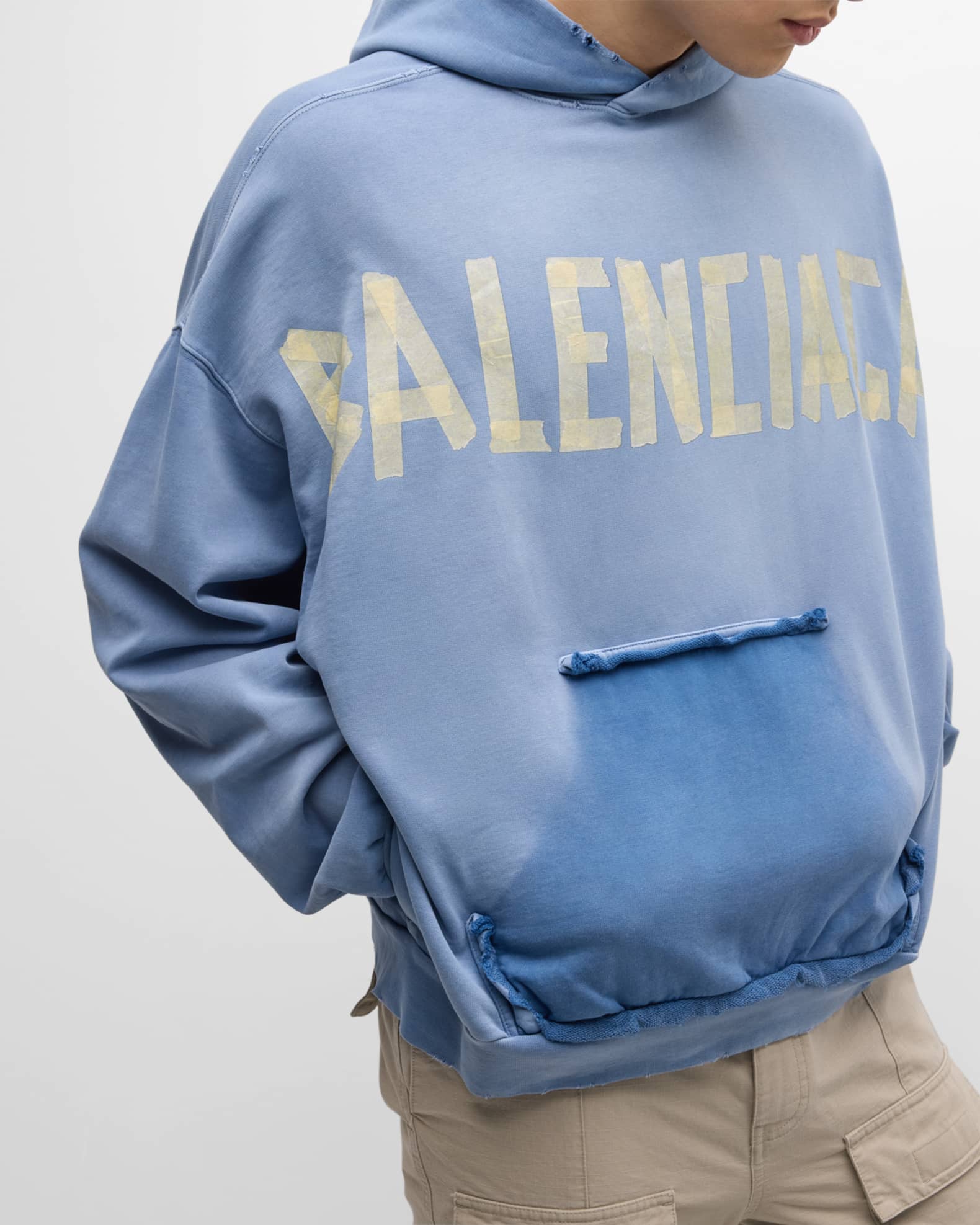 Balenciaga Men s Tape Type Ripped Pocket Hoodie Large Fit Neiman Marcus