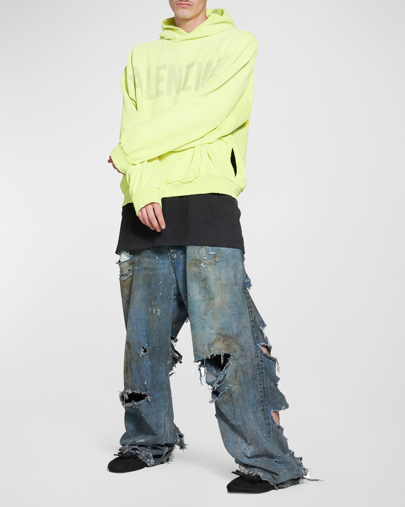 Men's Tape Type Ripped Pocket Hoodie Large Fit 1