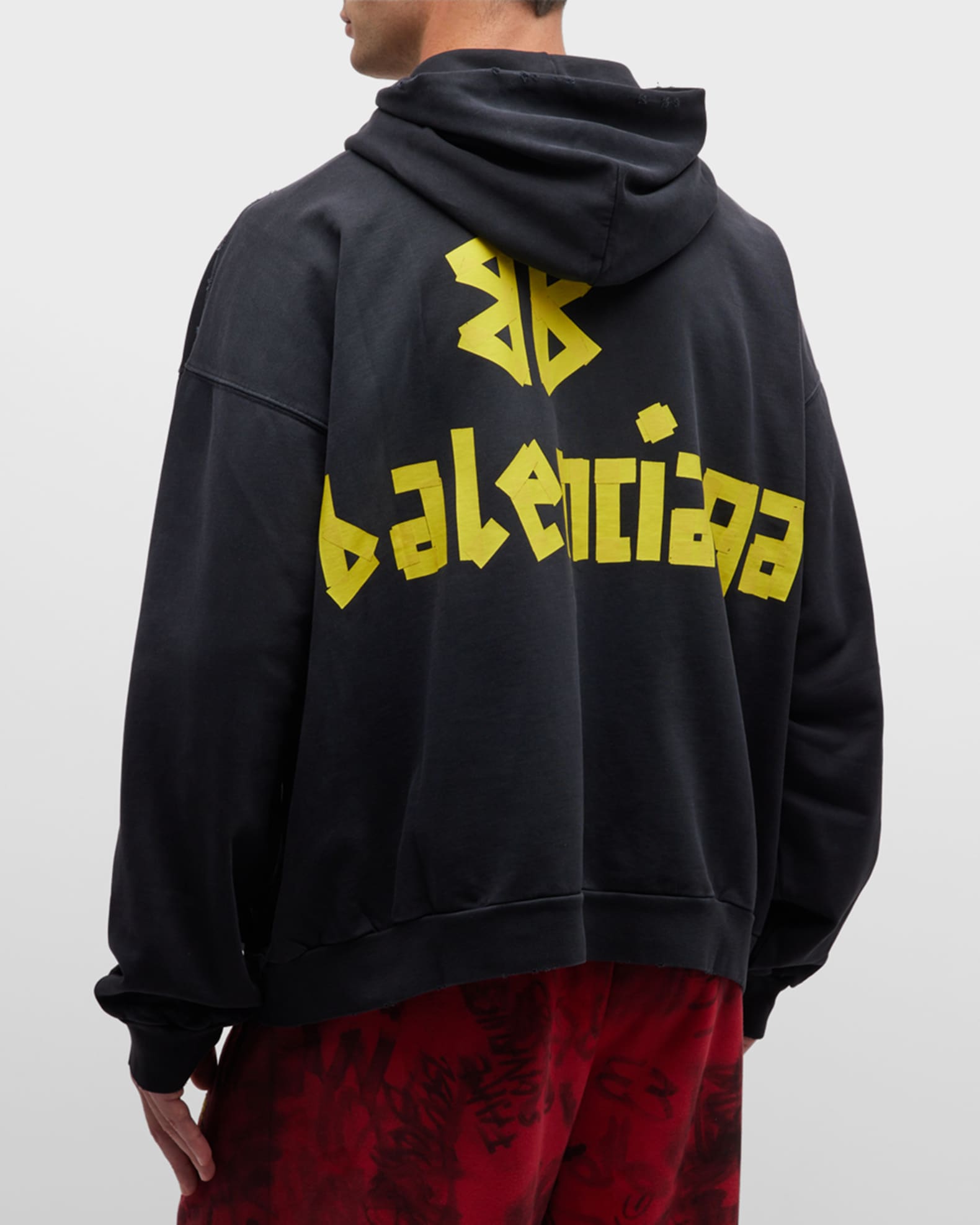 Balenciaga Tape Type Ripped Pocket Hoodie Oversized - Black - Unisex - 2 - Cotton