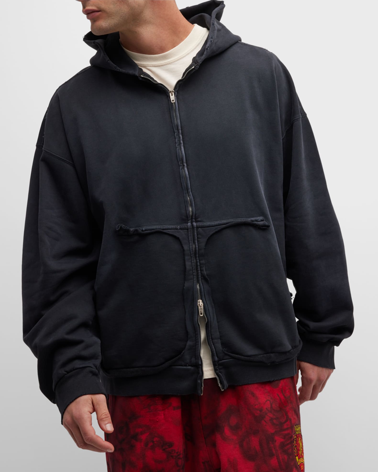 TAPE TYPE RIPPED POCKET ジップアップ HOODIE - パーカー