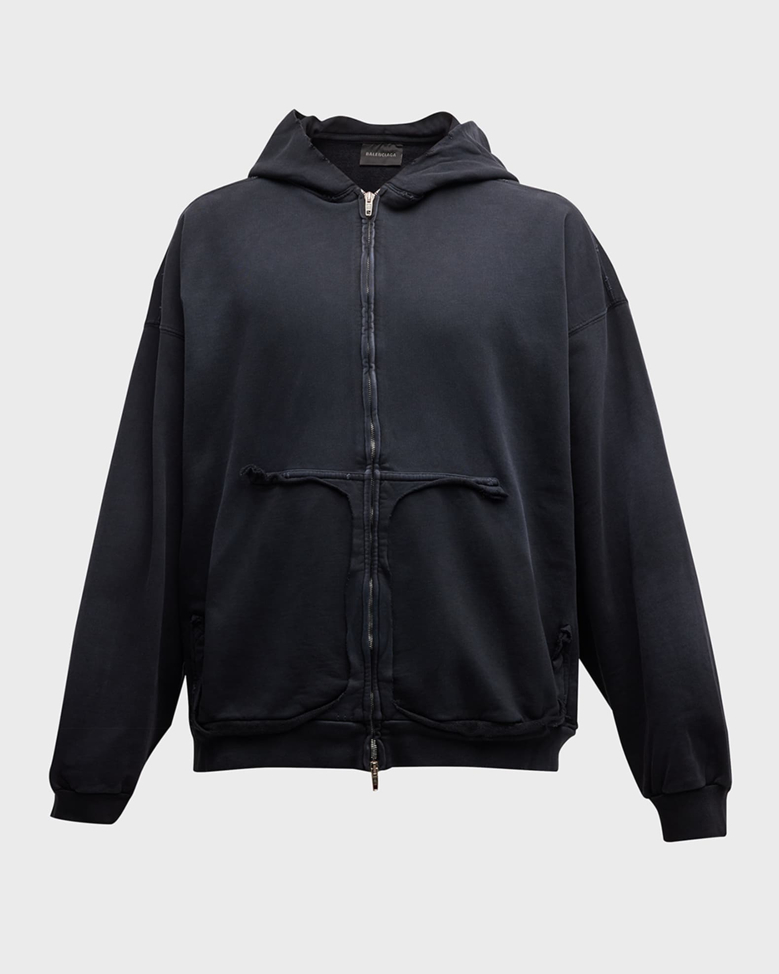 Balenciaga Tape Type Ripped Pocket Hoodie Oversized - Black - Unisex - 2 - Cotton