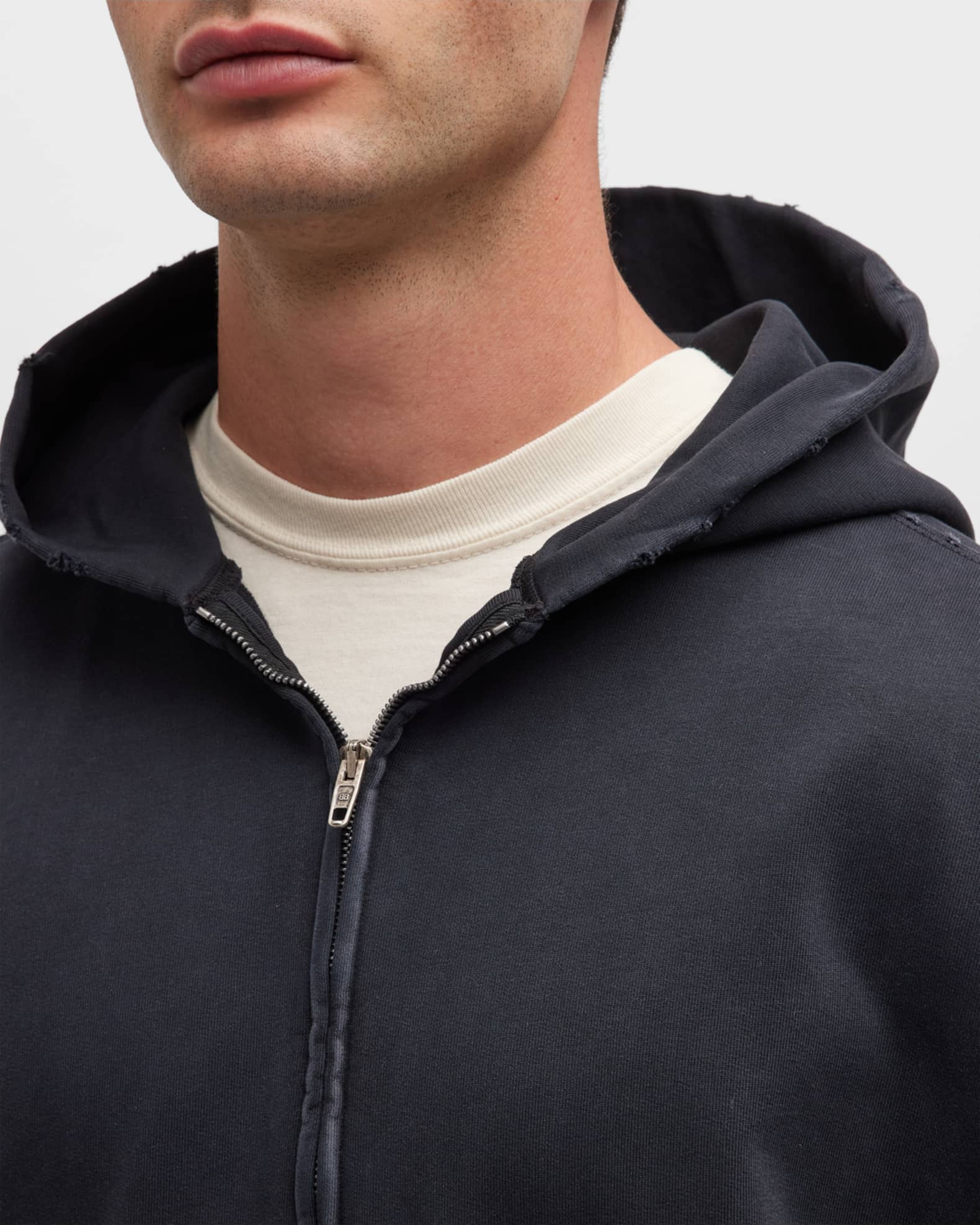 Men's Tape Type Ripped Pocket Zip Up Hoodie Large Fit