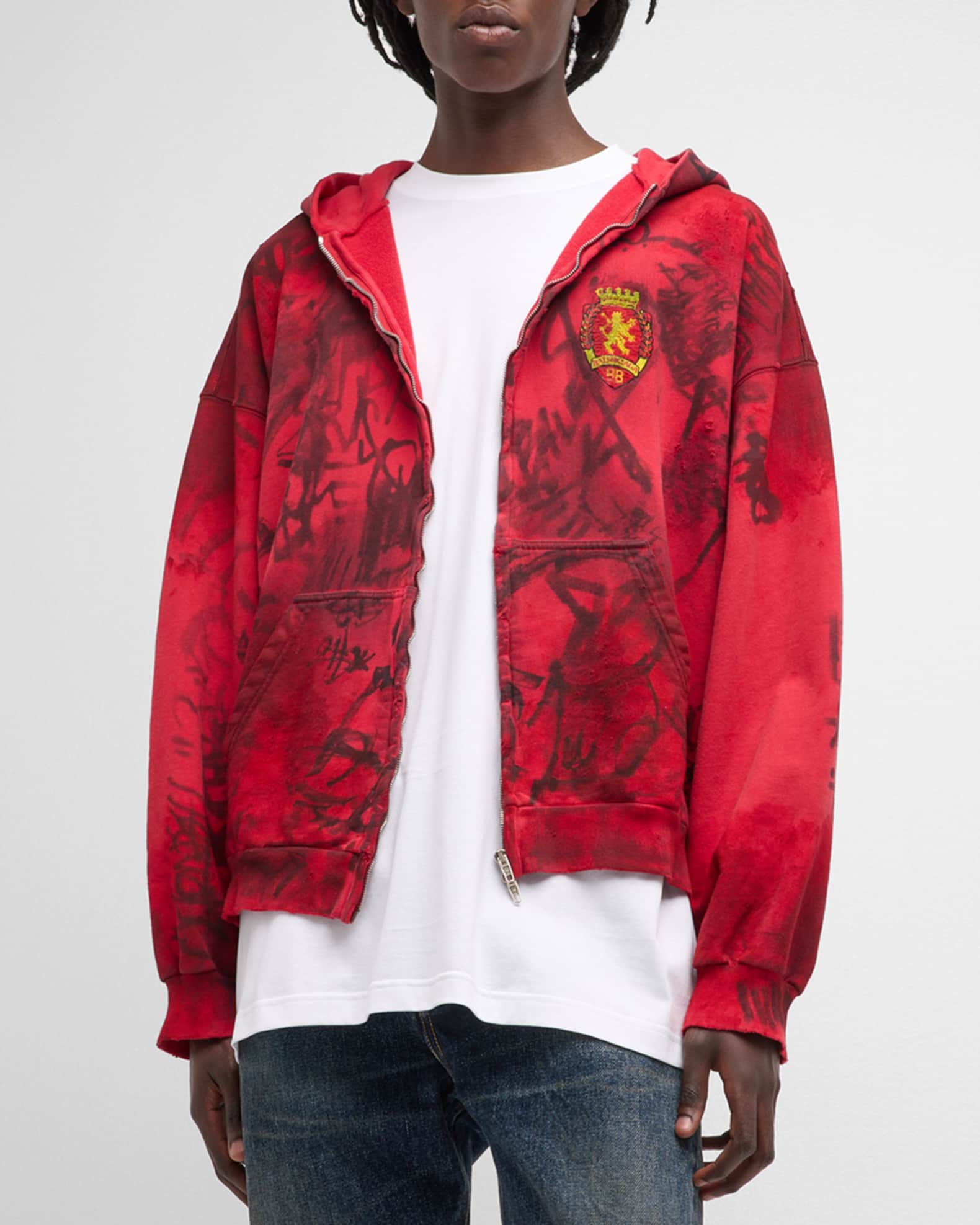 Louis Vuitton Men's Zip Through Hoodie Denim with Sash and Patches