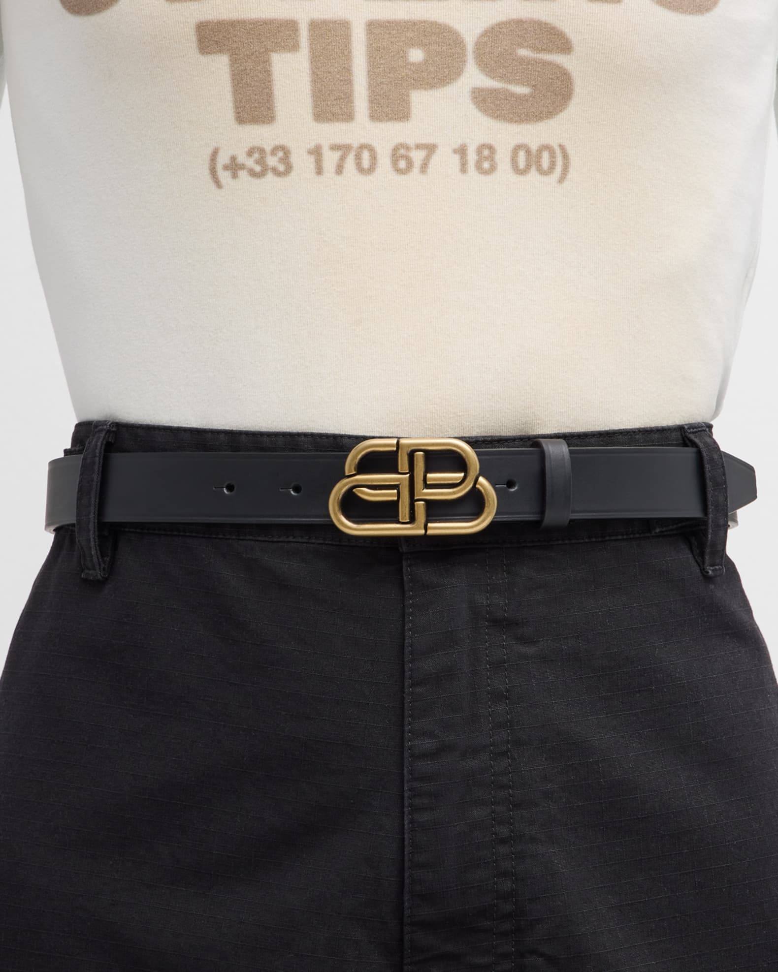 Balenciaga Logo Buckle Slim Leather Belt