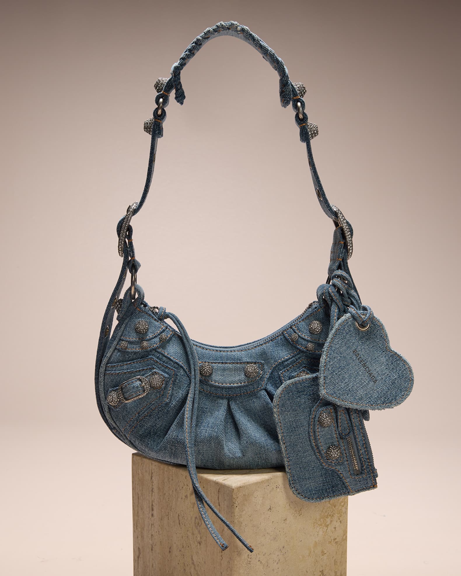 Balenciaga Le Cagole XS Shoulder Bag In Denim | Neiman Marcus