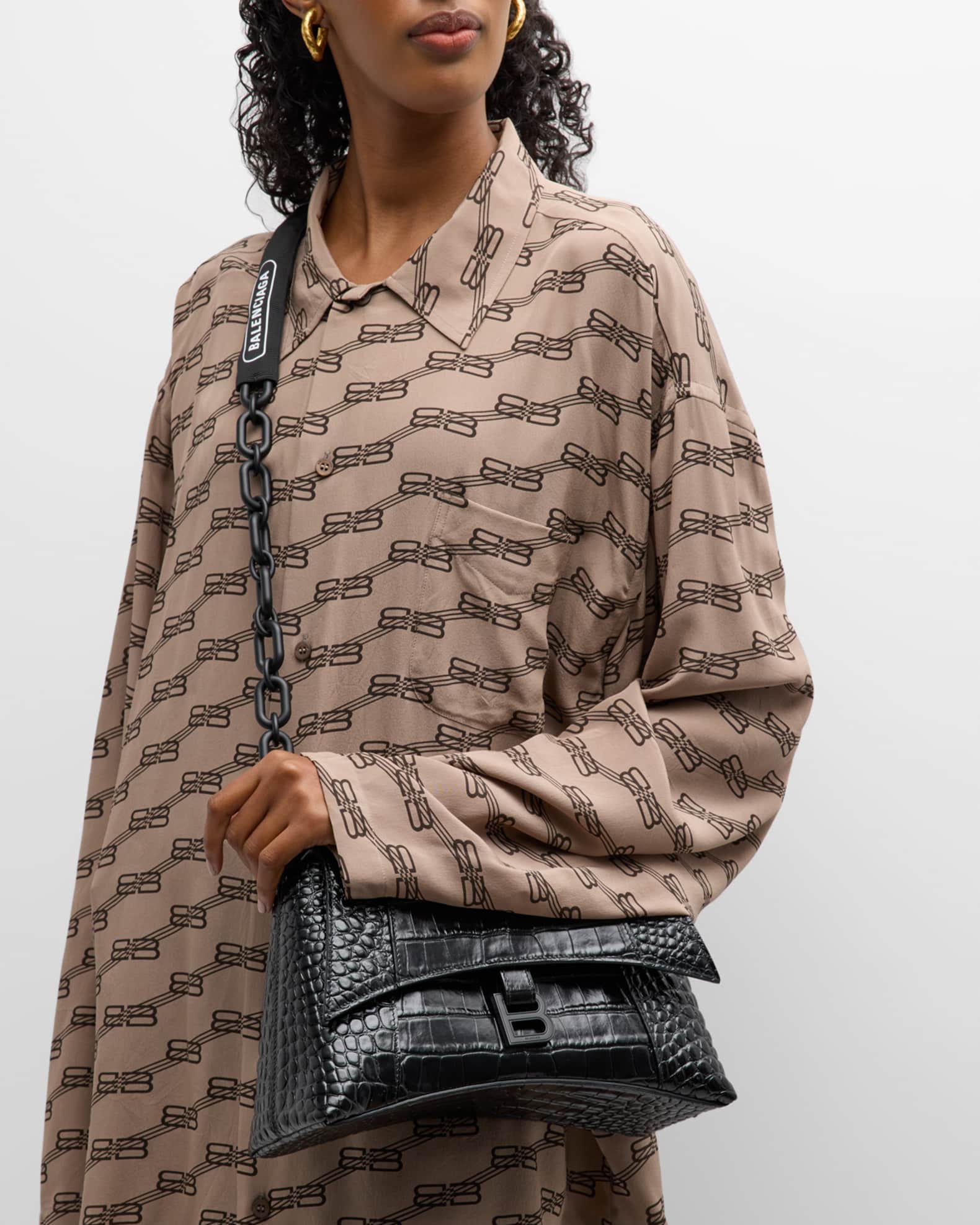 Balenciaga Downtown Small Shoulder Bag With Chain Crocodile