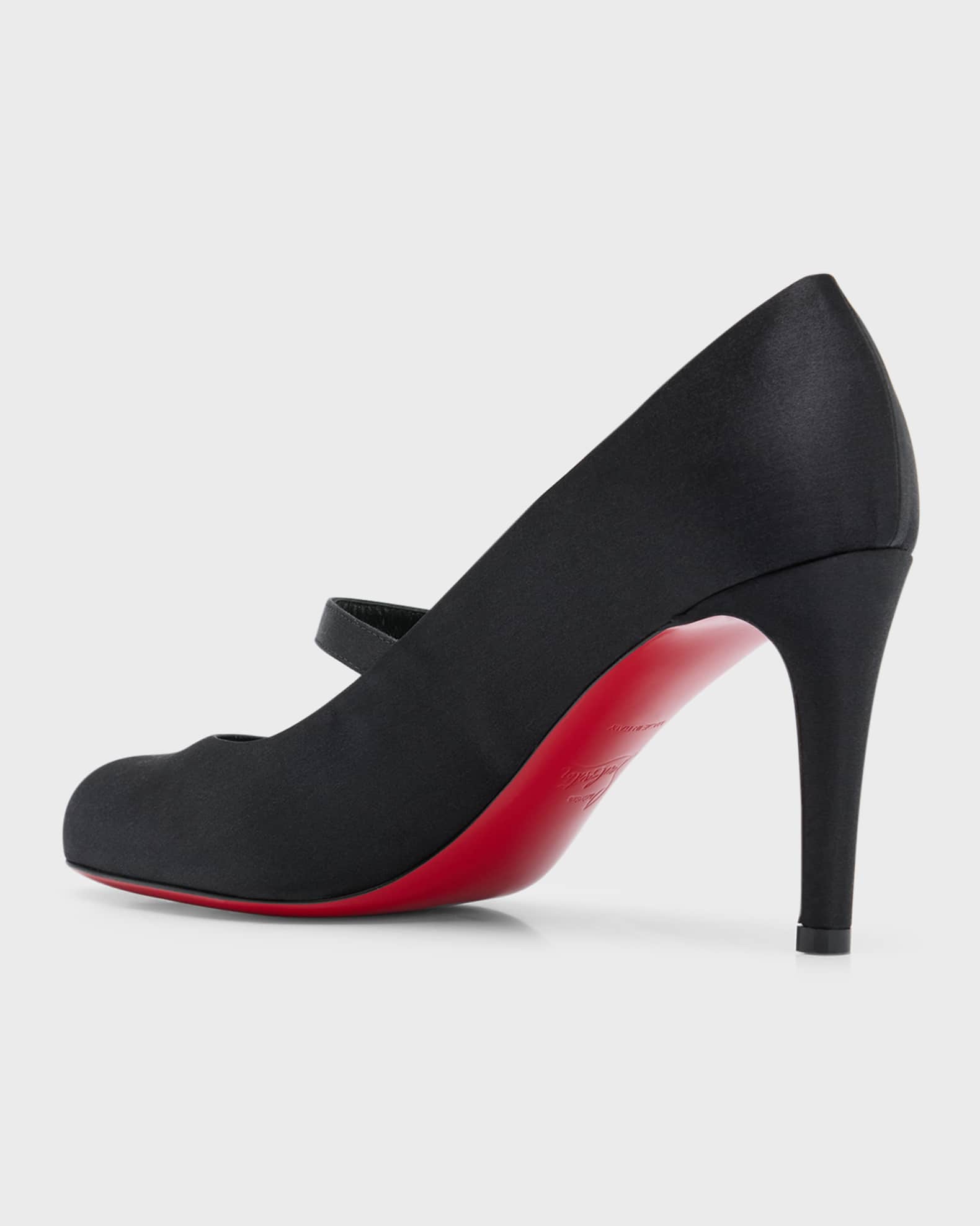 Christian Louboutin Pumppie Wallis Red Sole Crepe Satin Mary Jane Pumps ...