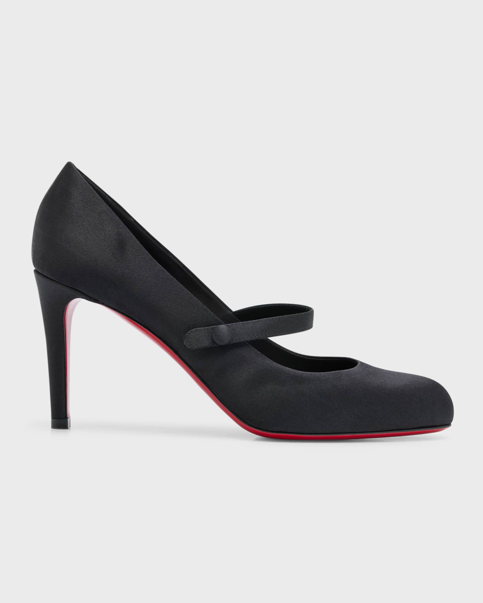 Christian Louboutin Pumppie Wallis Red Sole Crepe Satin Mary Jane Pumps ...