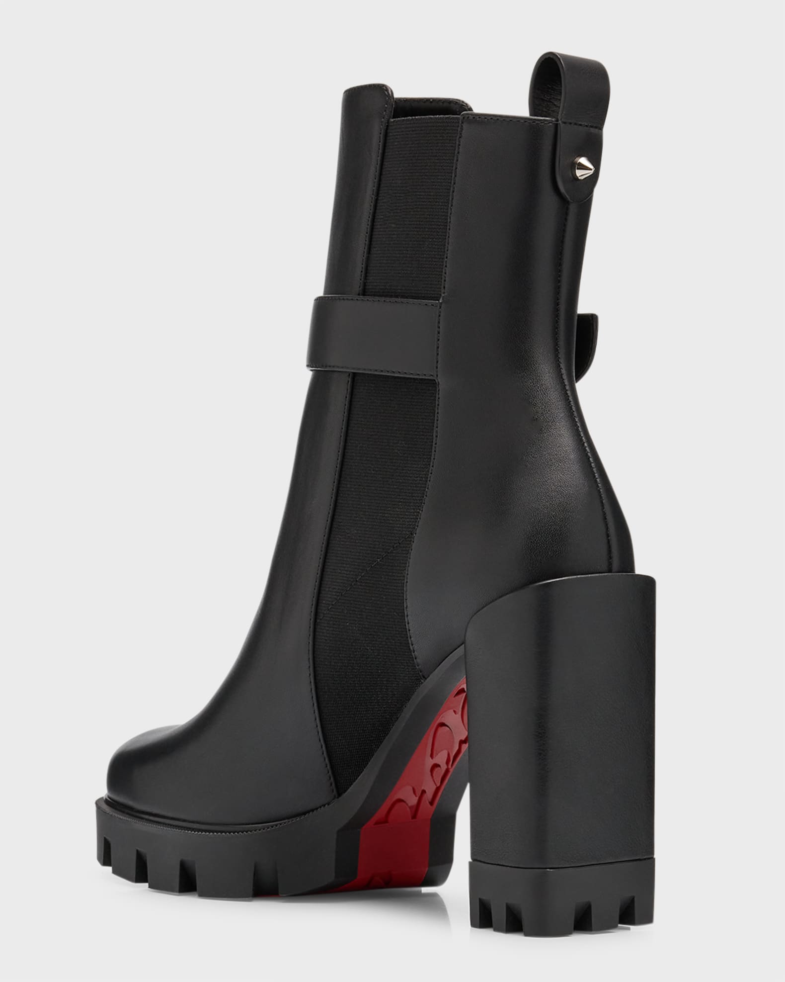 Leather Buckle Red Lug Sole Chelsea Booties