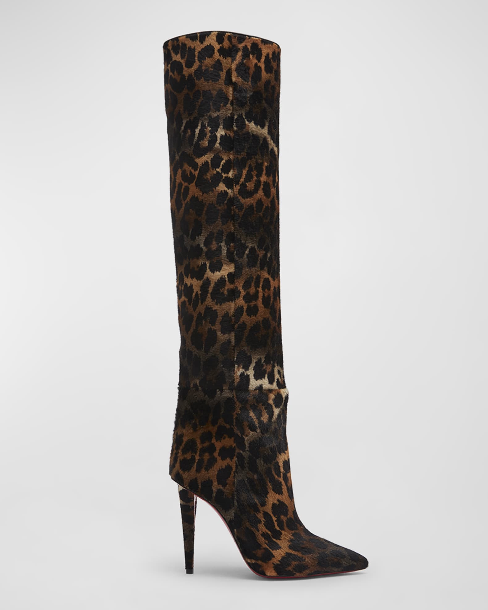 Christian Louboutin Astrilarge Botta Red Sole Leopard Suede Knee-High Boots Brown/Black