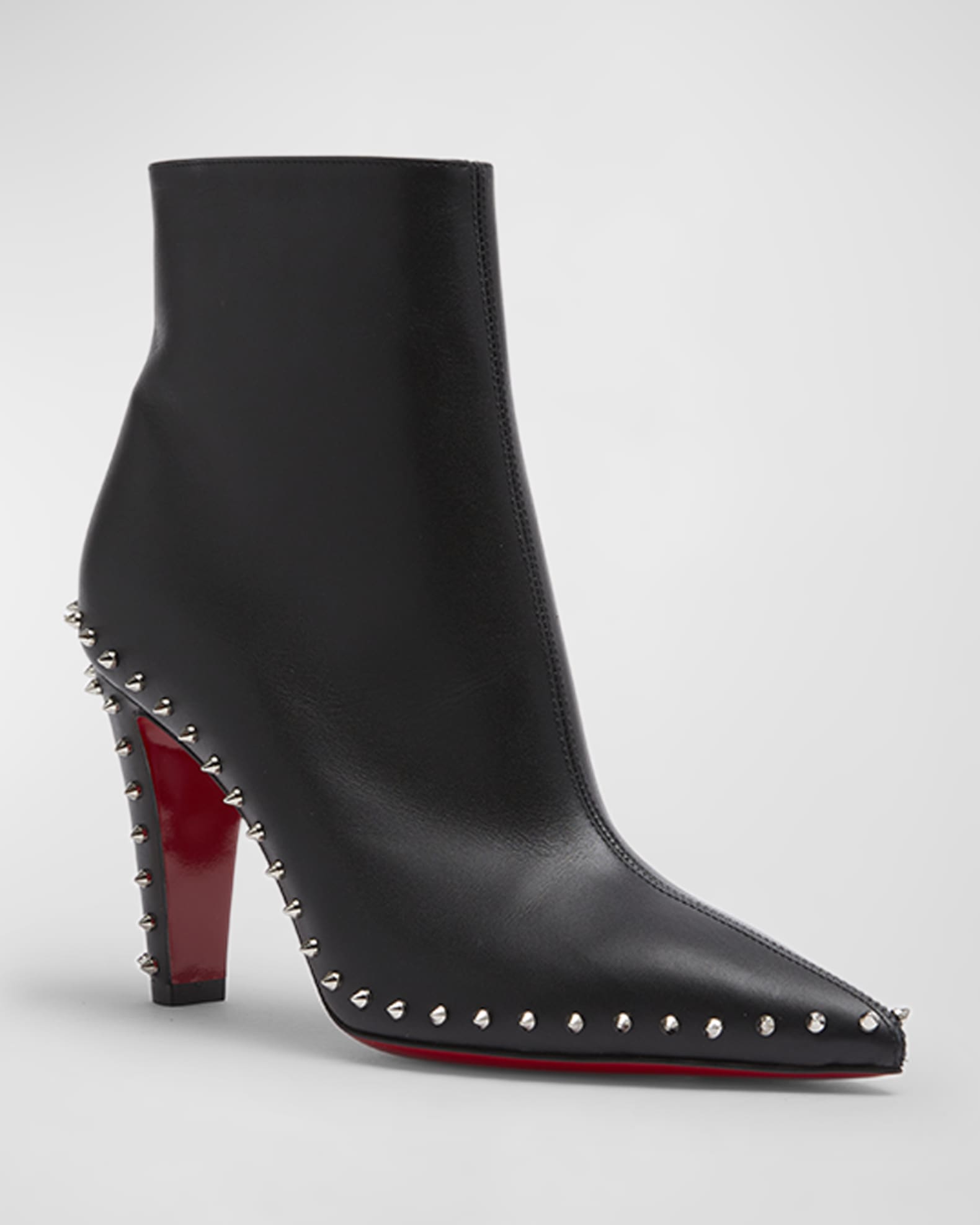 Christian Louboutin Vidura Spike Red Sole Leather Booties Neiman Marcus