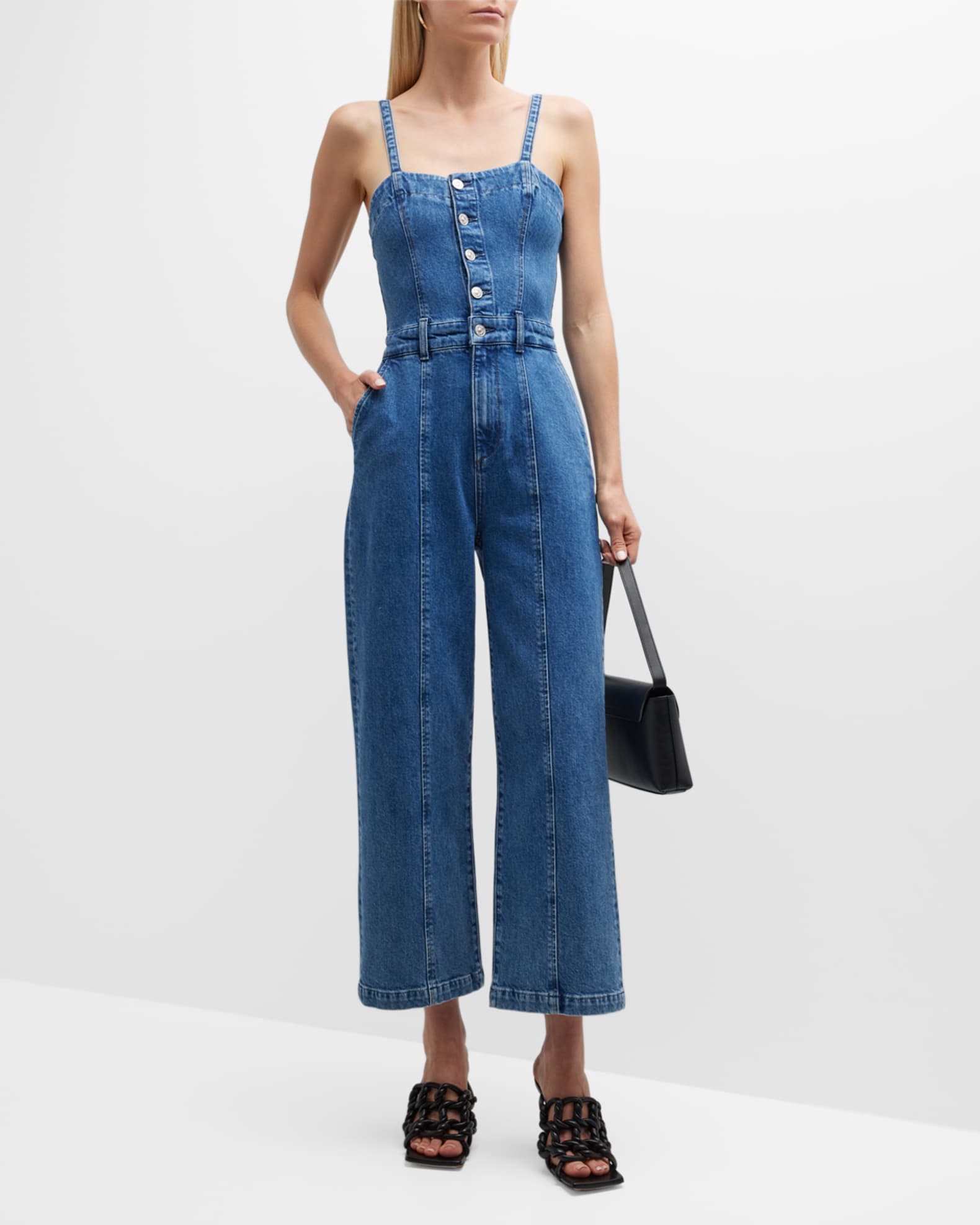 PAIGE Anessa WideLeg Cropped Denim Jumpsuit Neiman Marcus
