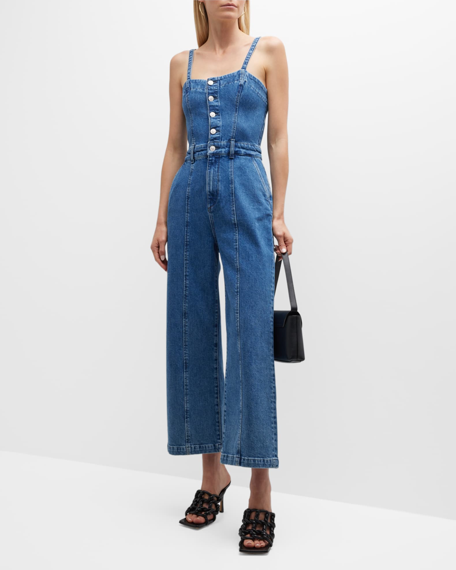 PAIGE Anessa Wide-Leg Cropped Denim Jumpsuit