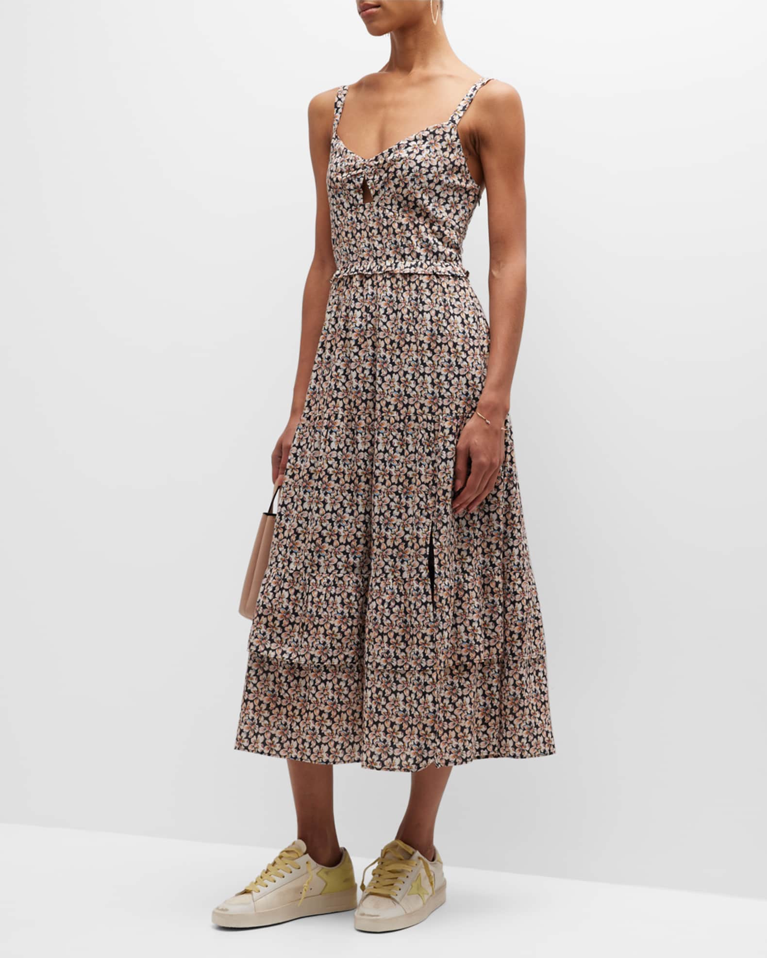 PAIGE Olivetta Floral Tiered Midi Dress | Neiman Marcus