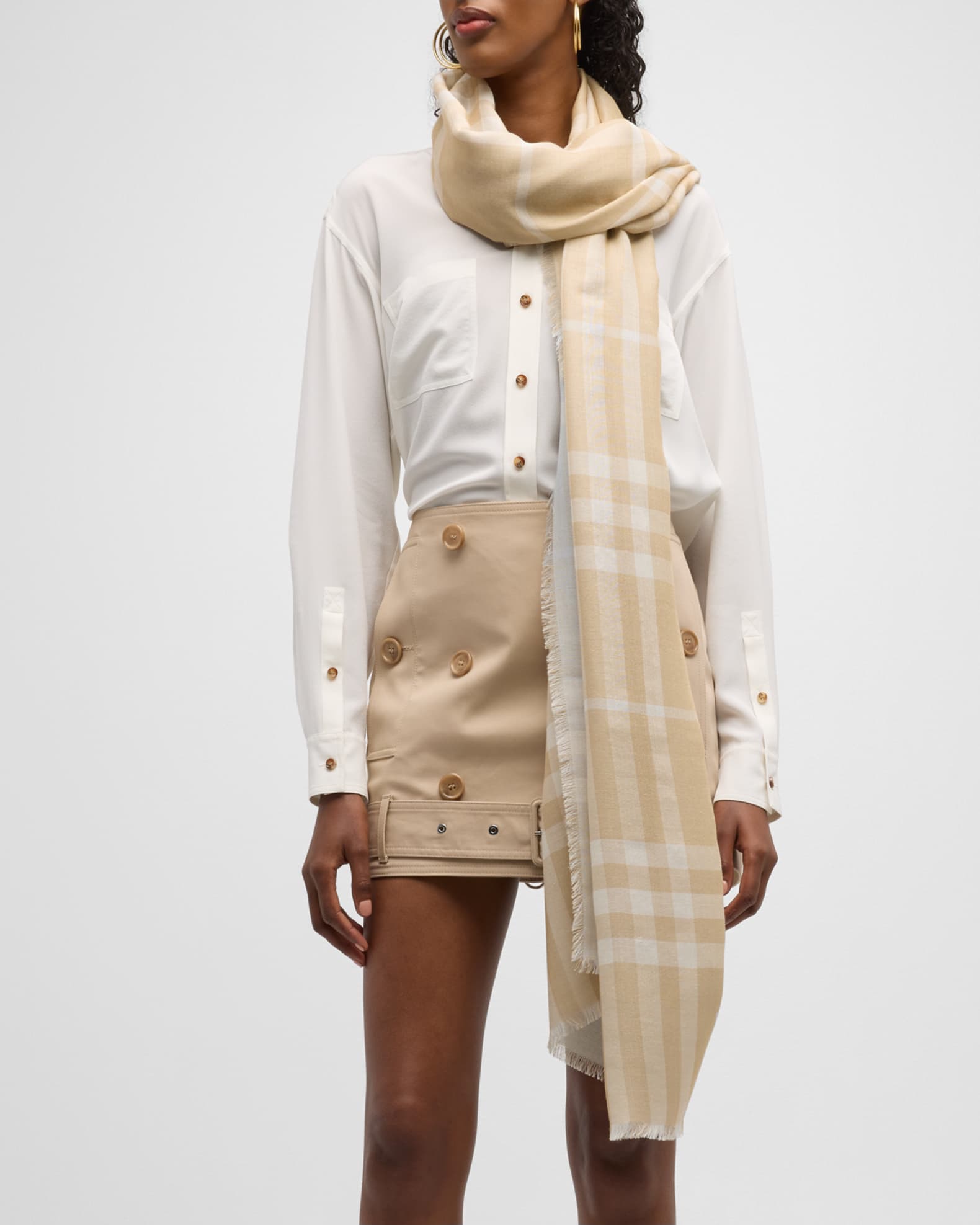 Burberry Check Wool & Silk Gauze Scarf Neiman Marcus