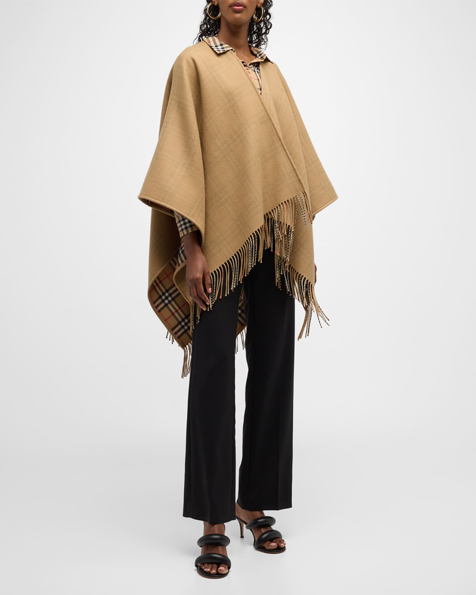 Burberry Charlotte Check Wool Cape | Neiman Marcus