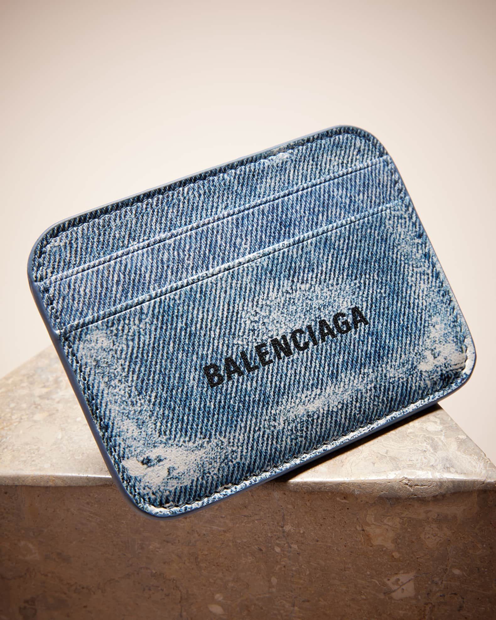 Balenciaga Cash Denim Print Card Holder Neiman Marcus