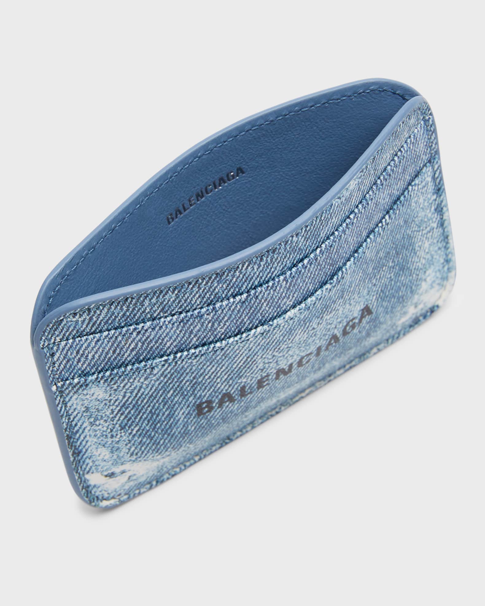 Balenciaga Cash Denim-Print Card Holder | Neiman Marcus