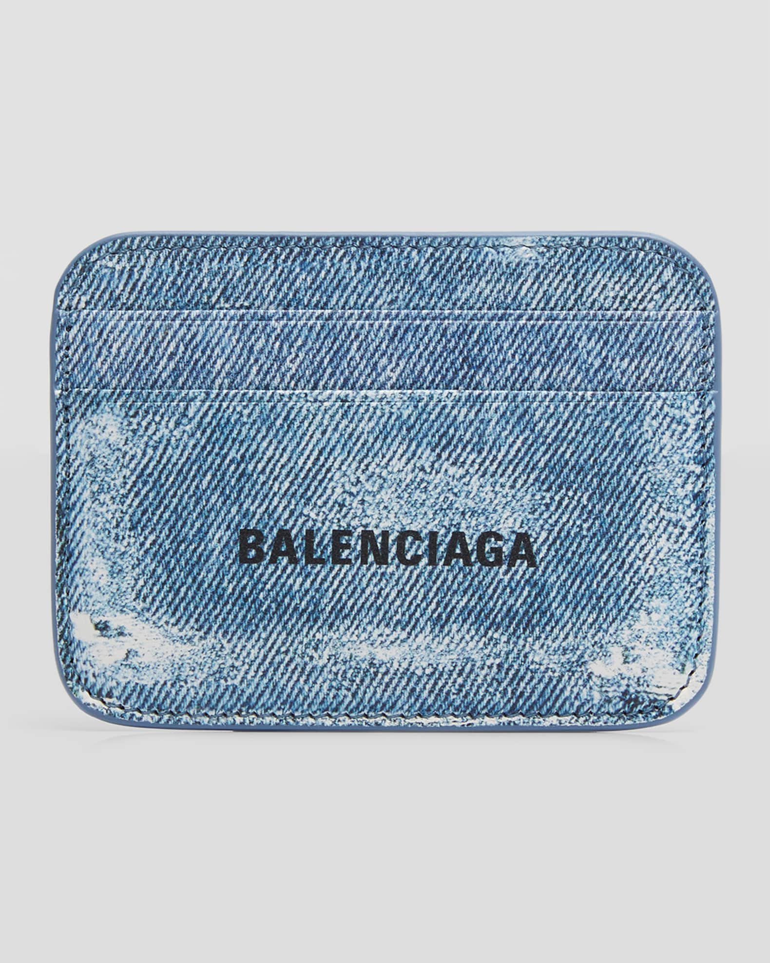 Balenciaga Cash Denim-Print Card Holder