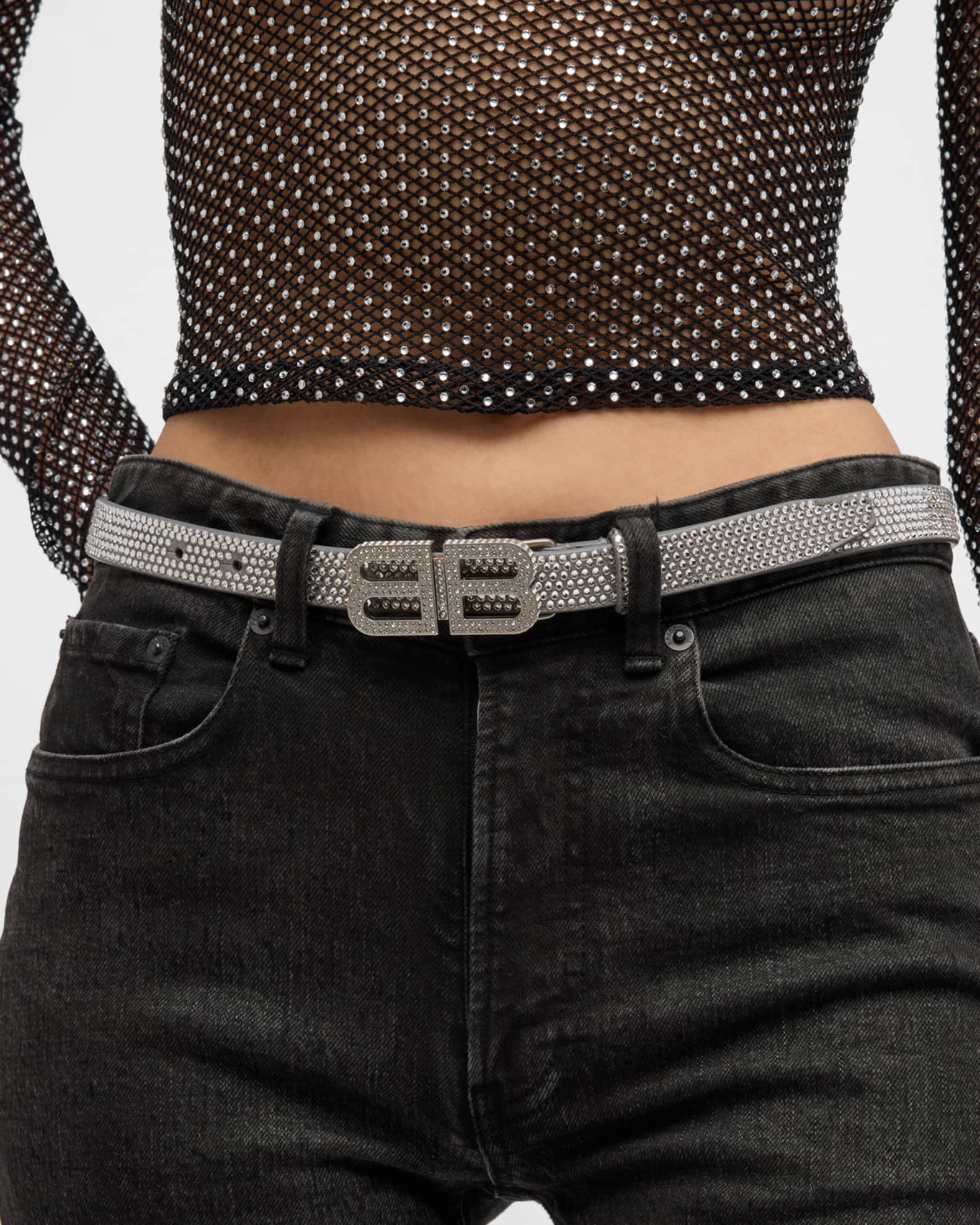 Balenciaga BB Hourglass Thin Belt With Rhinestones Neiman Marcus