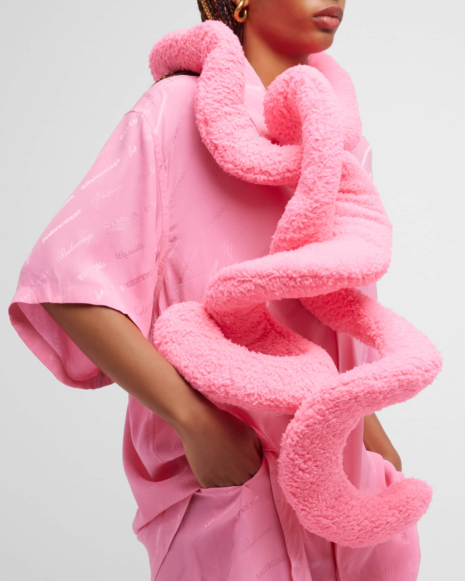 BALENCIAGA ロゴ　マフラー ピンク BALENCIAGA（バレンシアガ） ロゴマフラー ピンク×ホワイト ウール99