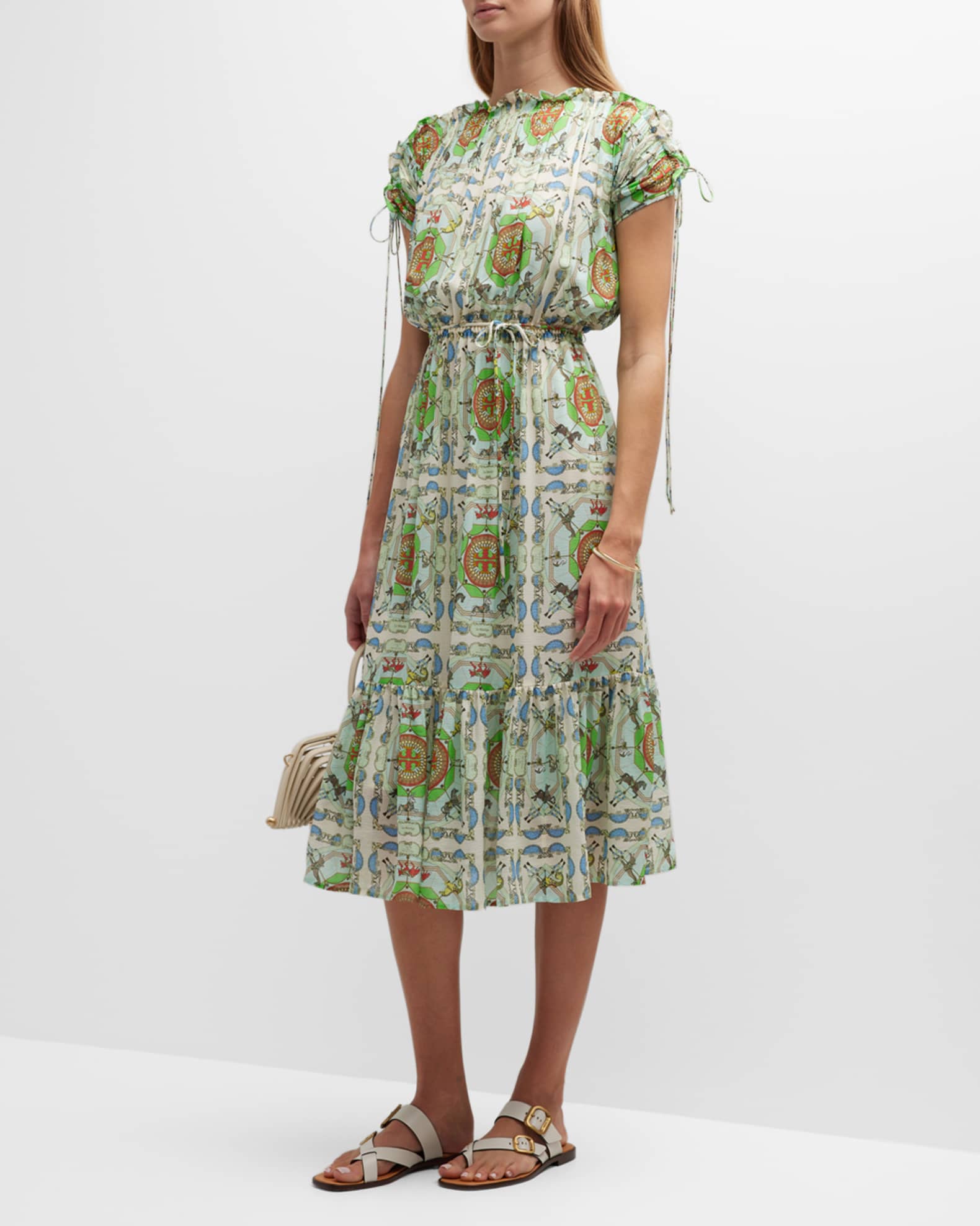 Tory Burch Carousel-Print Off-Shoulder Midi Dress | Neiman Marcus