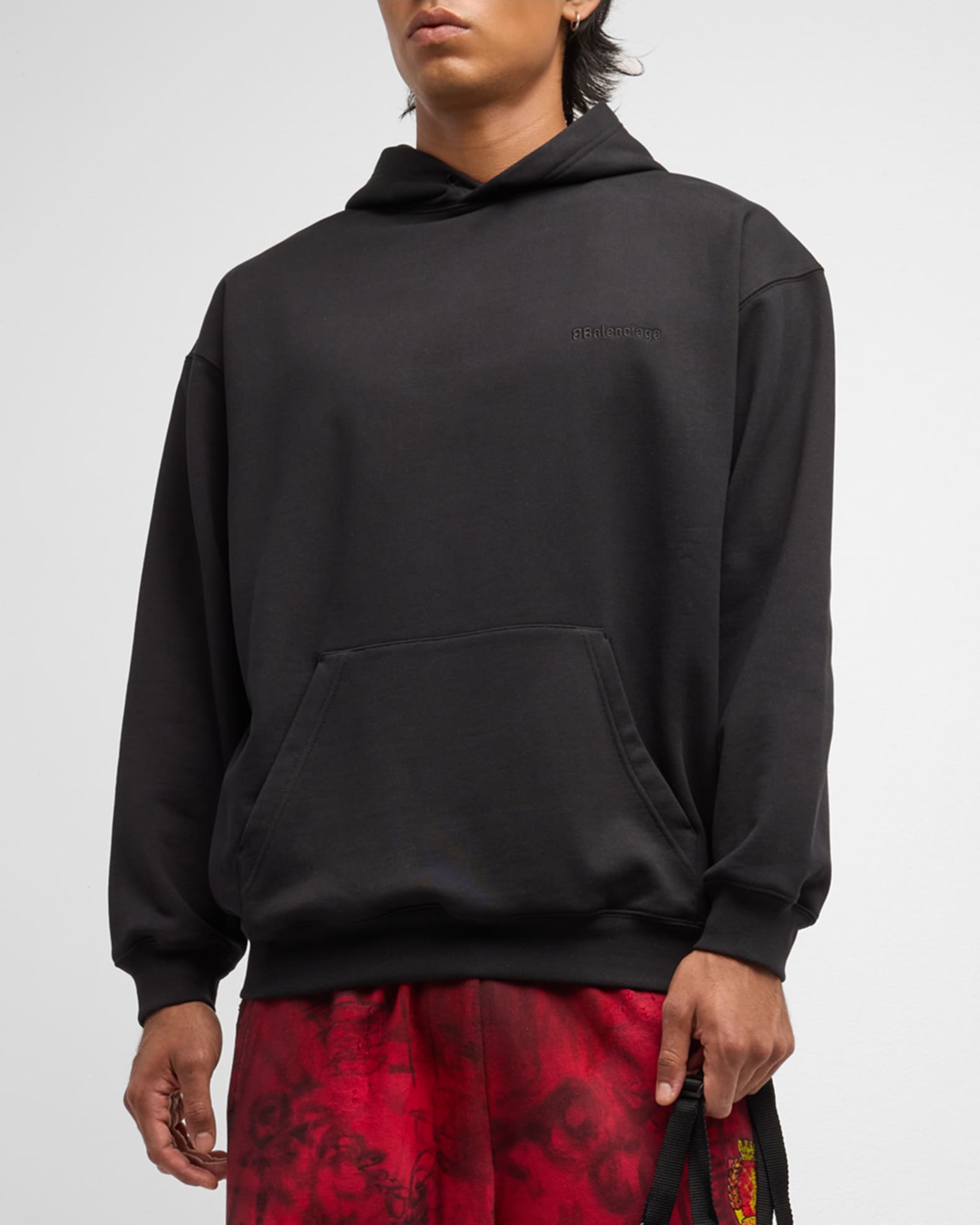 Men's Hoodie Ripped Pocket Tape Type Oversize, BALENCIAGA