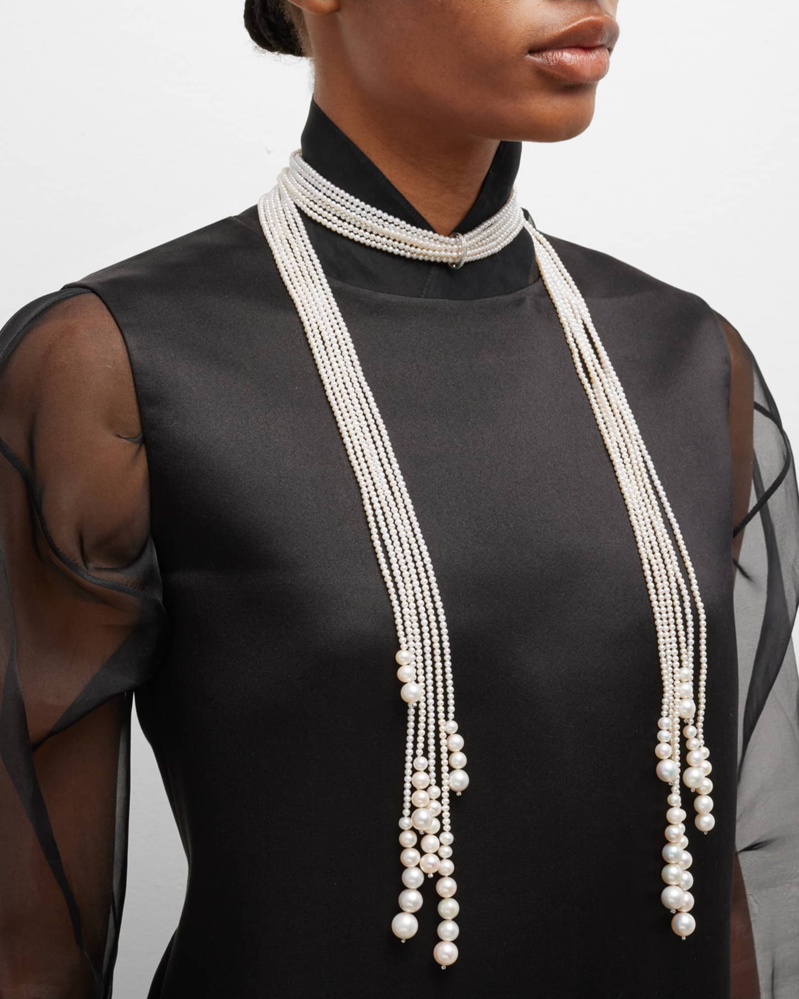 Long Six-Strand Pearl Lariat Necklace 1