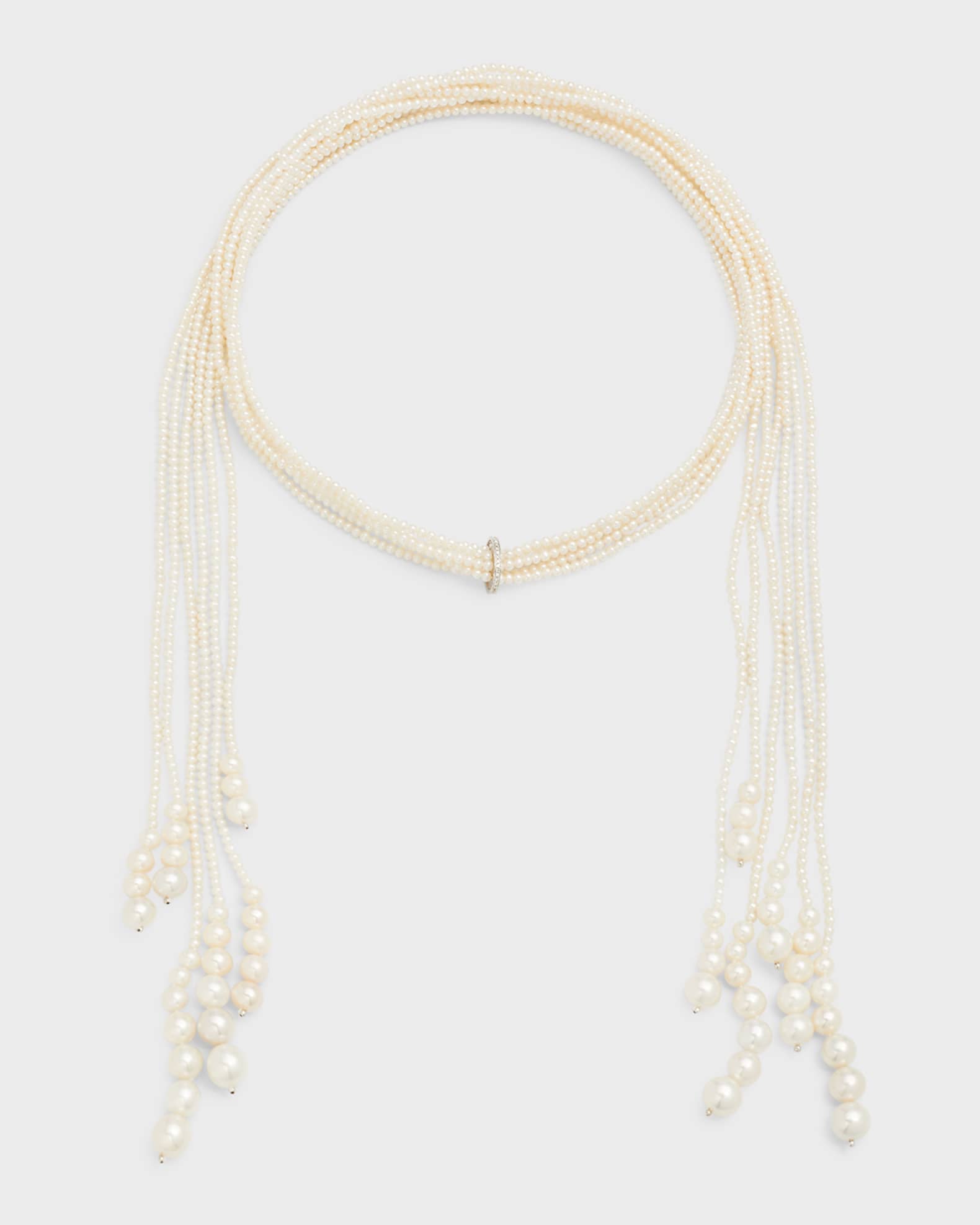 Long Six-Strand Pearl Lariat Necklace 0